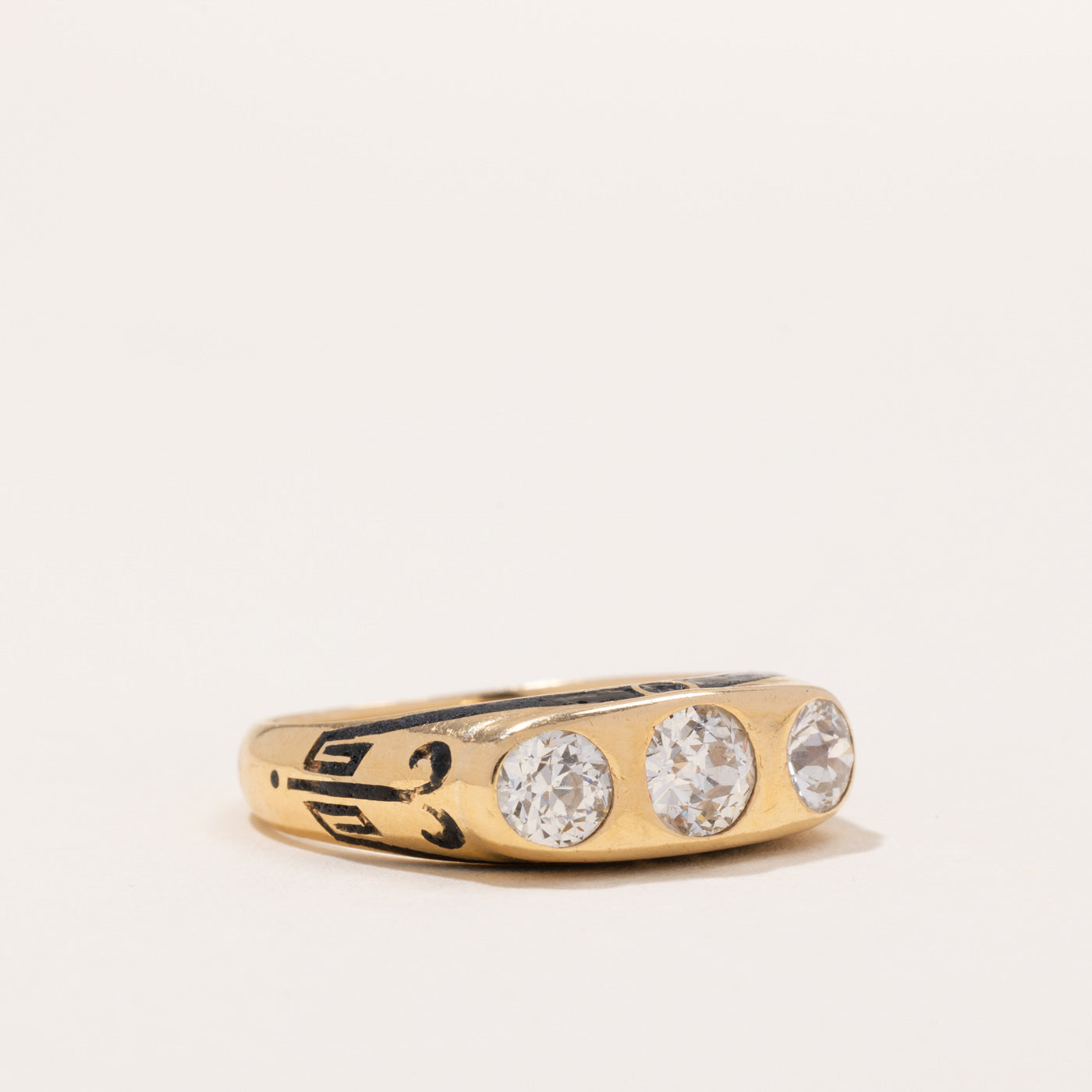 Bague ancienne « Birks » en diamant taille ancienne européenne et émail | 1,26 ct | Taille 8,75 |