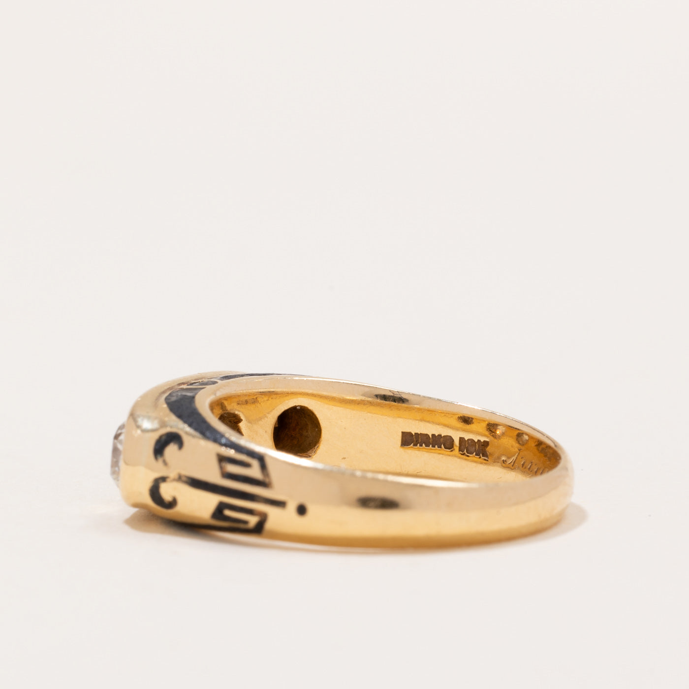 Bague ancienne « Birks » en diamant taille ancienne européenne et émail | 1,26 ct | Taille 8,75 |