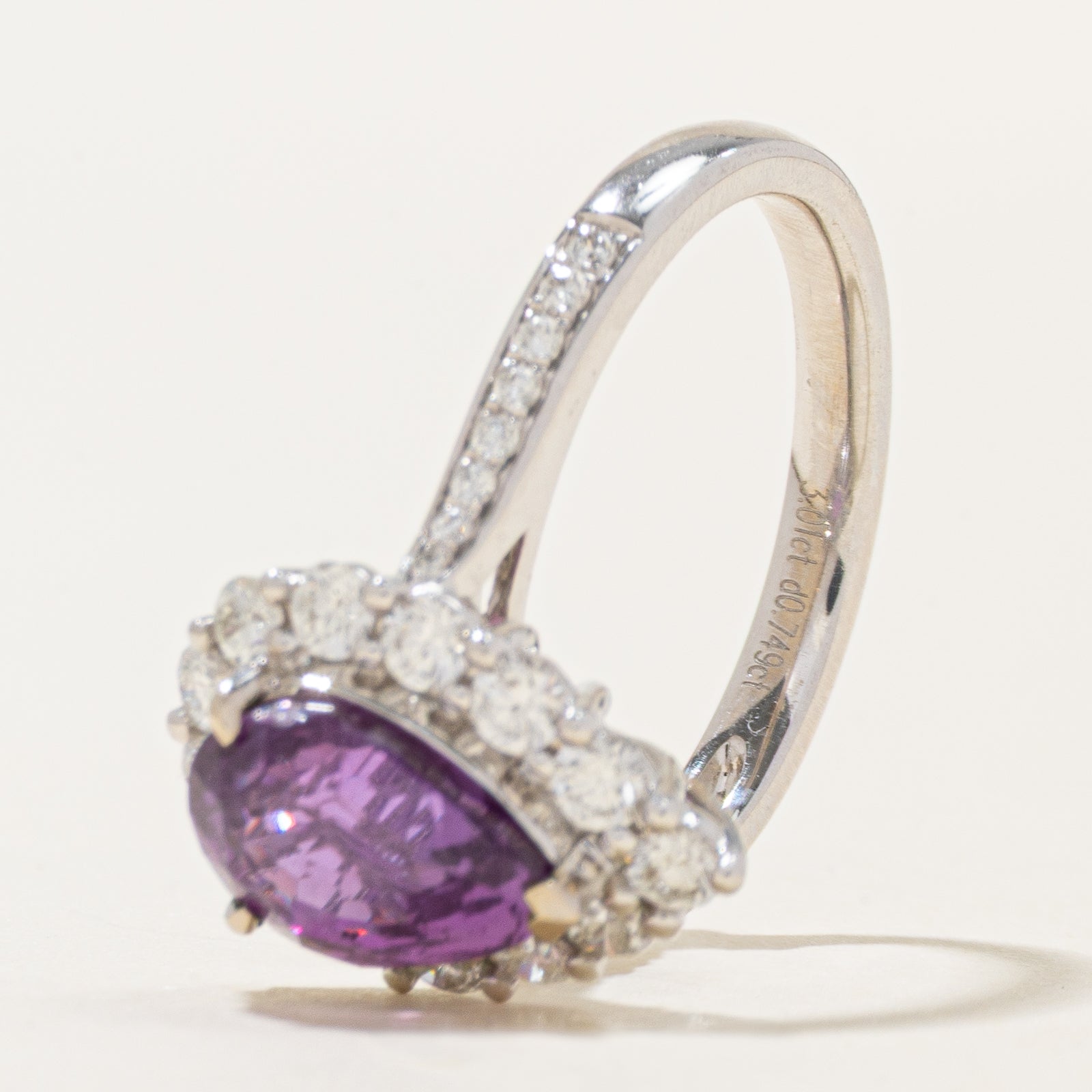 3.01ct Unheated Pinkish Purple Sapphire & Diamond Halo Ring | 3.01ct, 0.749ctw | SZ 6
