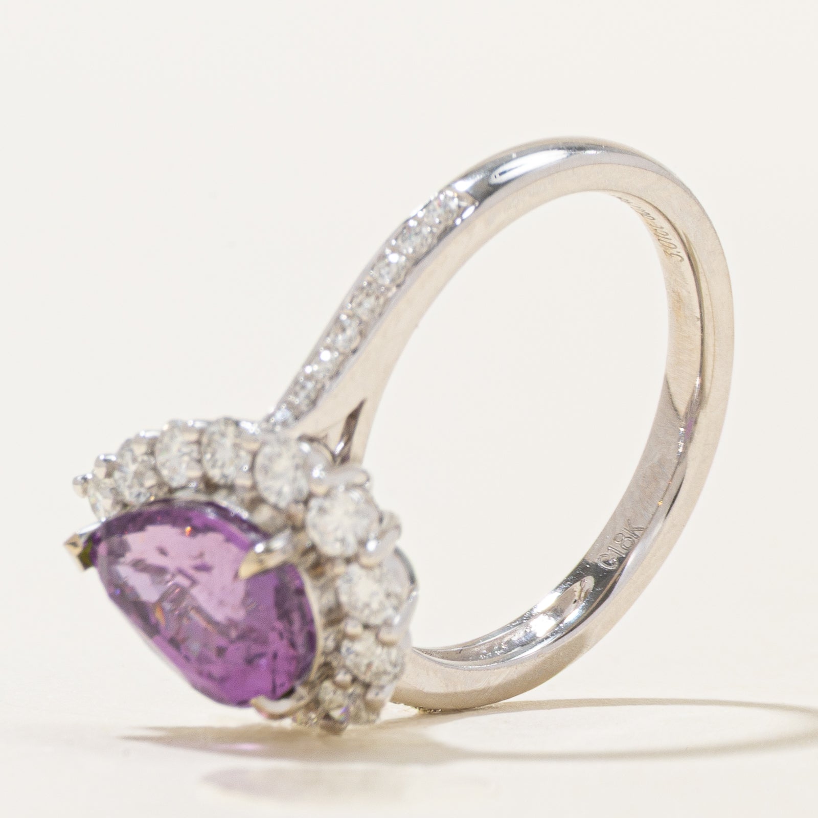 3.01ct Unheated Pinkish Purple Sapphire & Diamond Halo Ring | 3.01ct, 0.749ctw | SZ 6