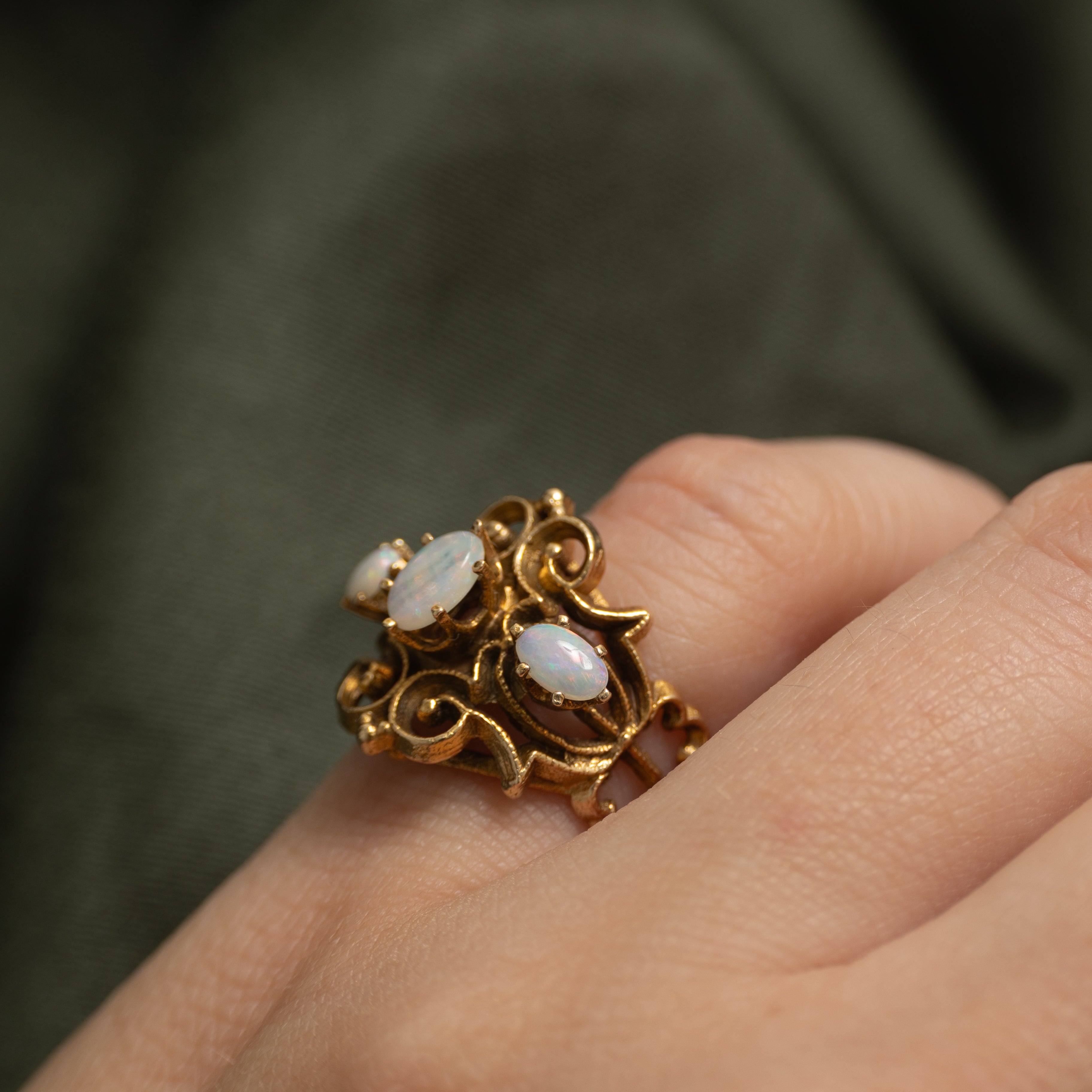 Three Stone Opal Openwork Ring | 0.44ctw | SZ 4