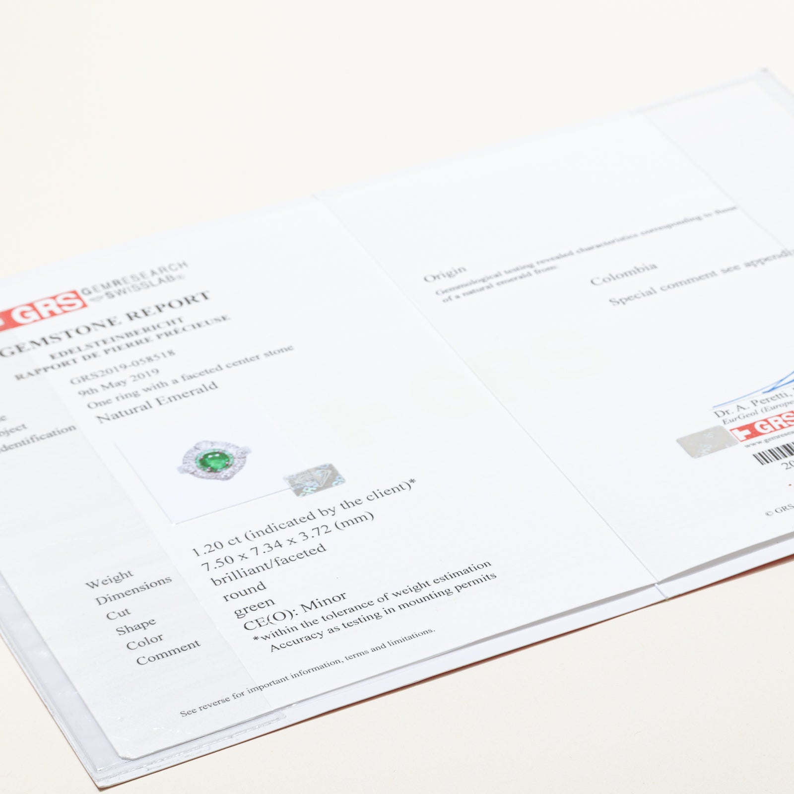 GRS Mariposa Colombian Emerald & Diamond Ring | 1.31ctw | 0.84ctw | SZ 6.5