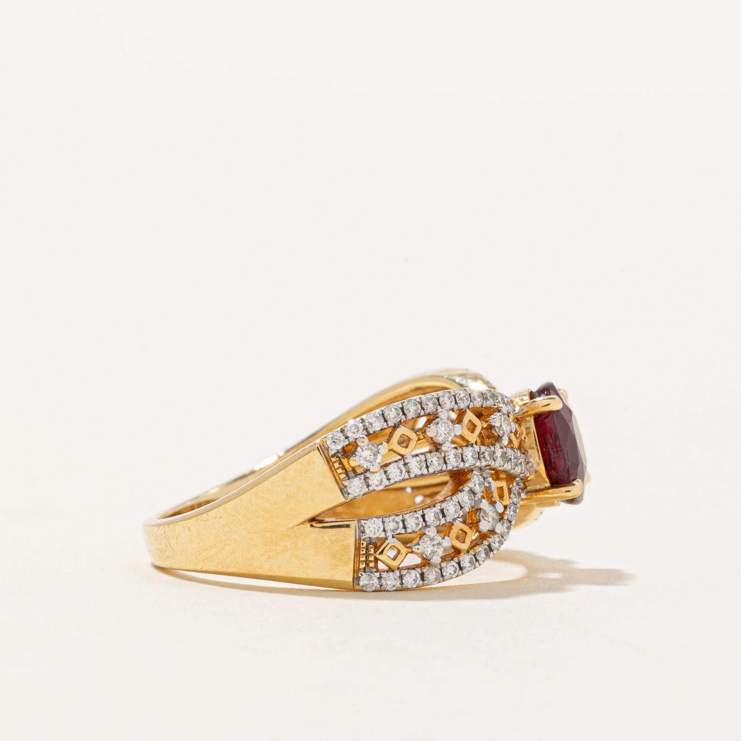 18k Ruby & Diamond Cross Over Ring | 1.05ct, 0.42ctw | SZ 6.75