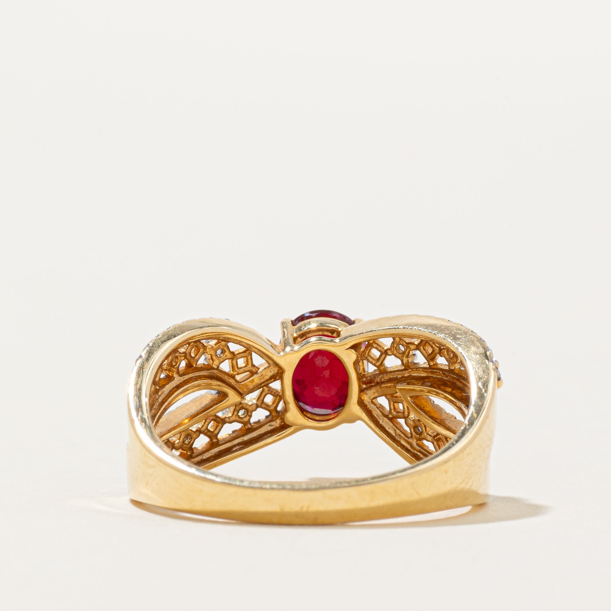 18k Ruby & Diamond Cross Over Ring | 1.05ct, 0.42ctw | SZ 6.75