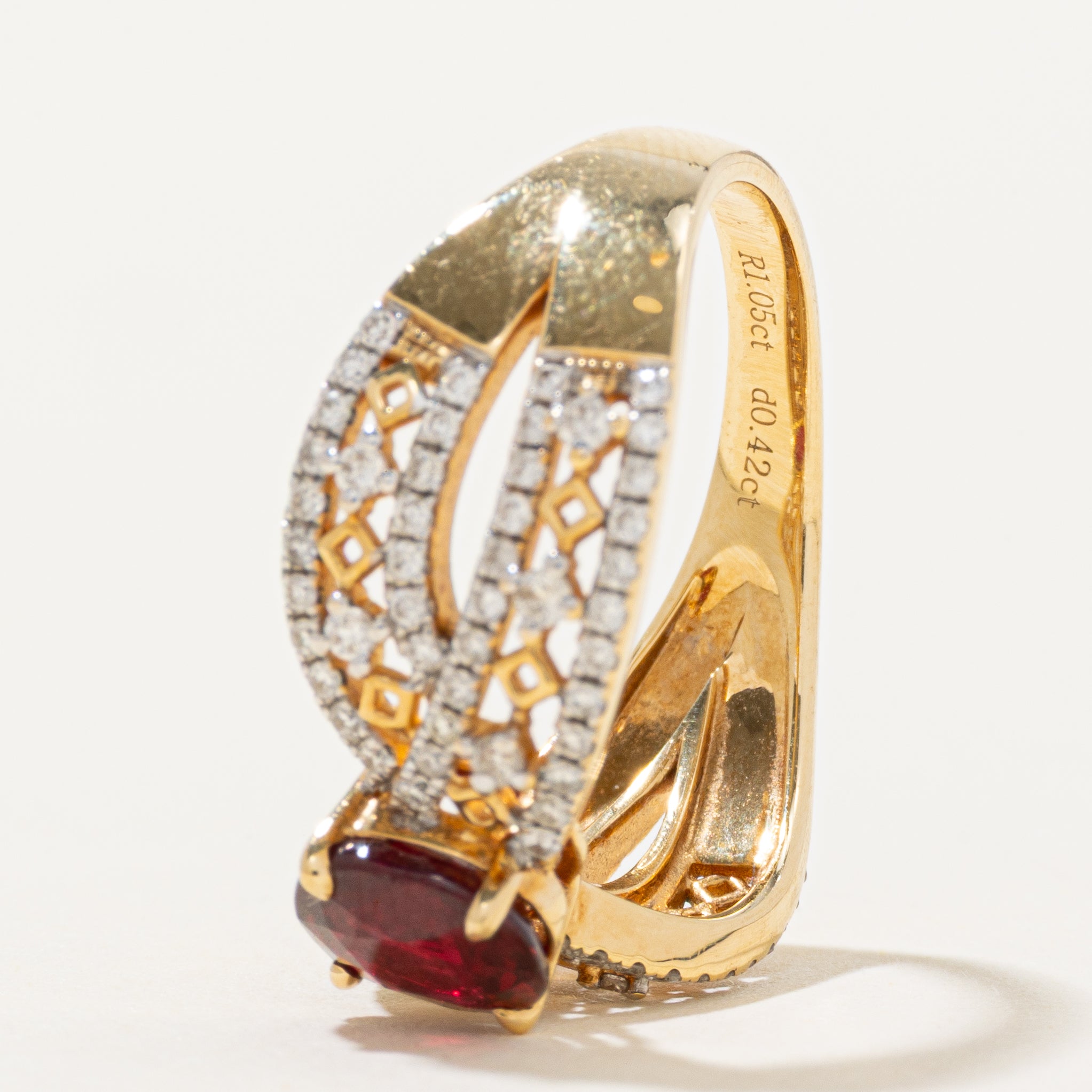 18k Ruby & Diamond Cross Over Ring | 1.05ct, 0.42ctw | SZ 6.75