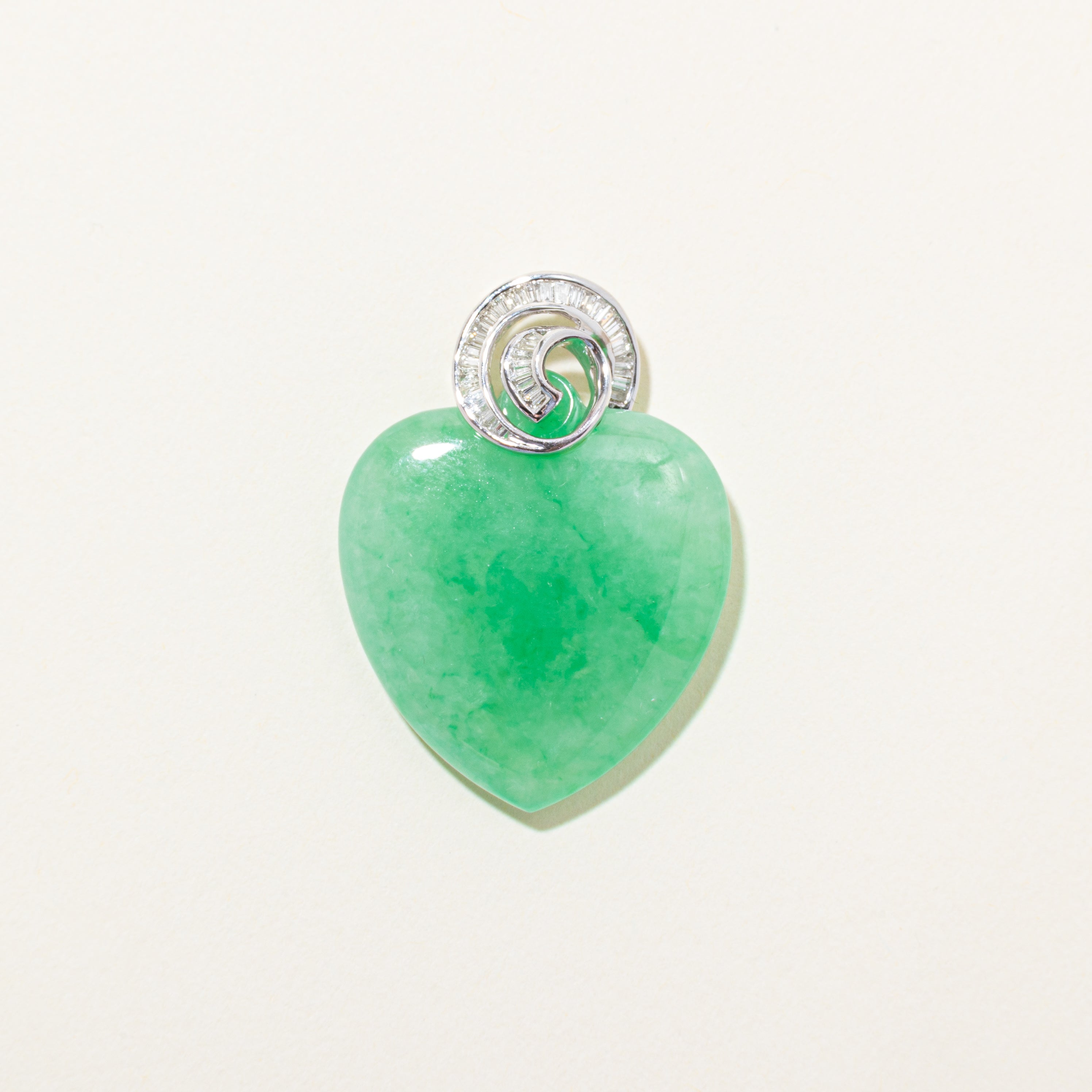 18k Jadeite & Diamond Heart Pendant | 40.00ct, 0.50ctw