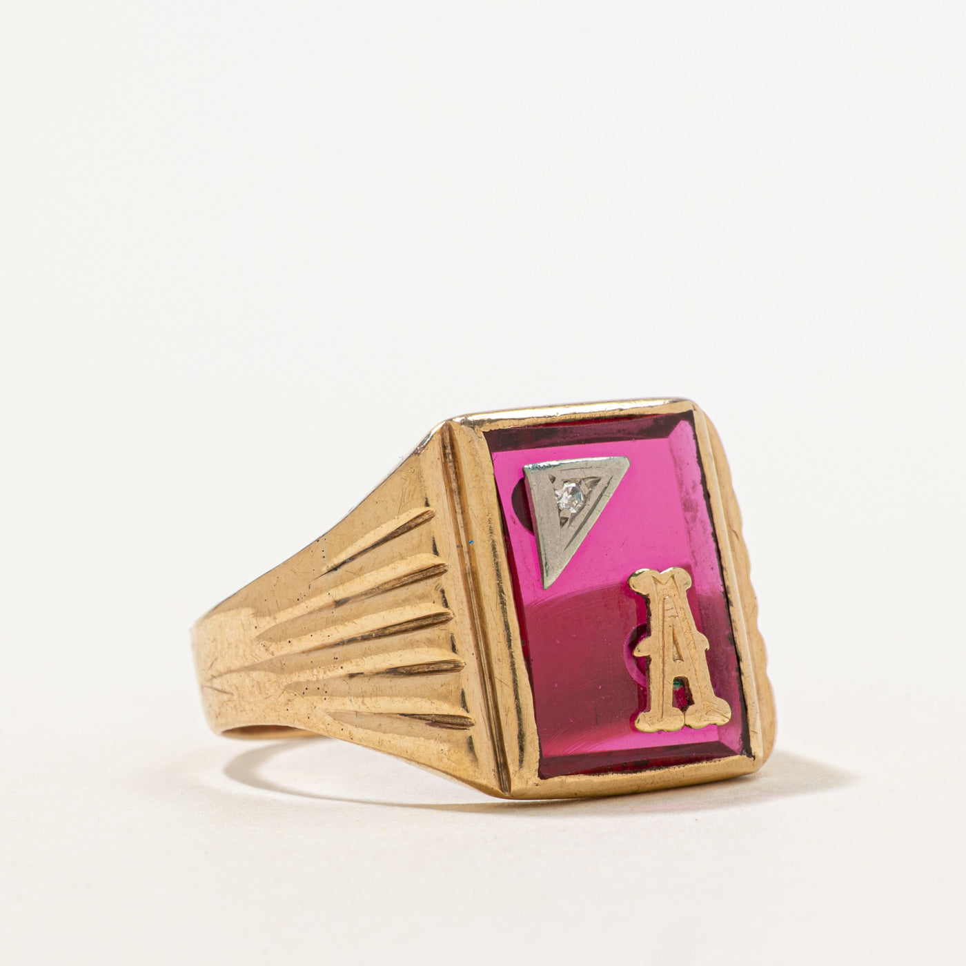 Synthetic Ruby & Diamond 'A' Initial Ring | 5.50ct, 0.01ct | SZ 12.75 |