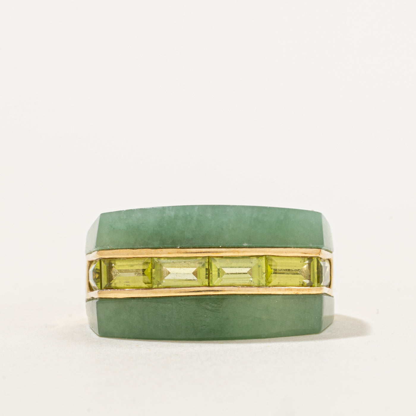 Jadeite and Peridot 14k Ring | 5.0ctw, 1.2ctw | SZ 8 |