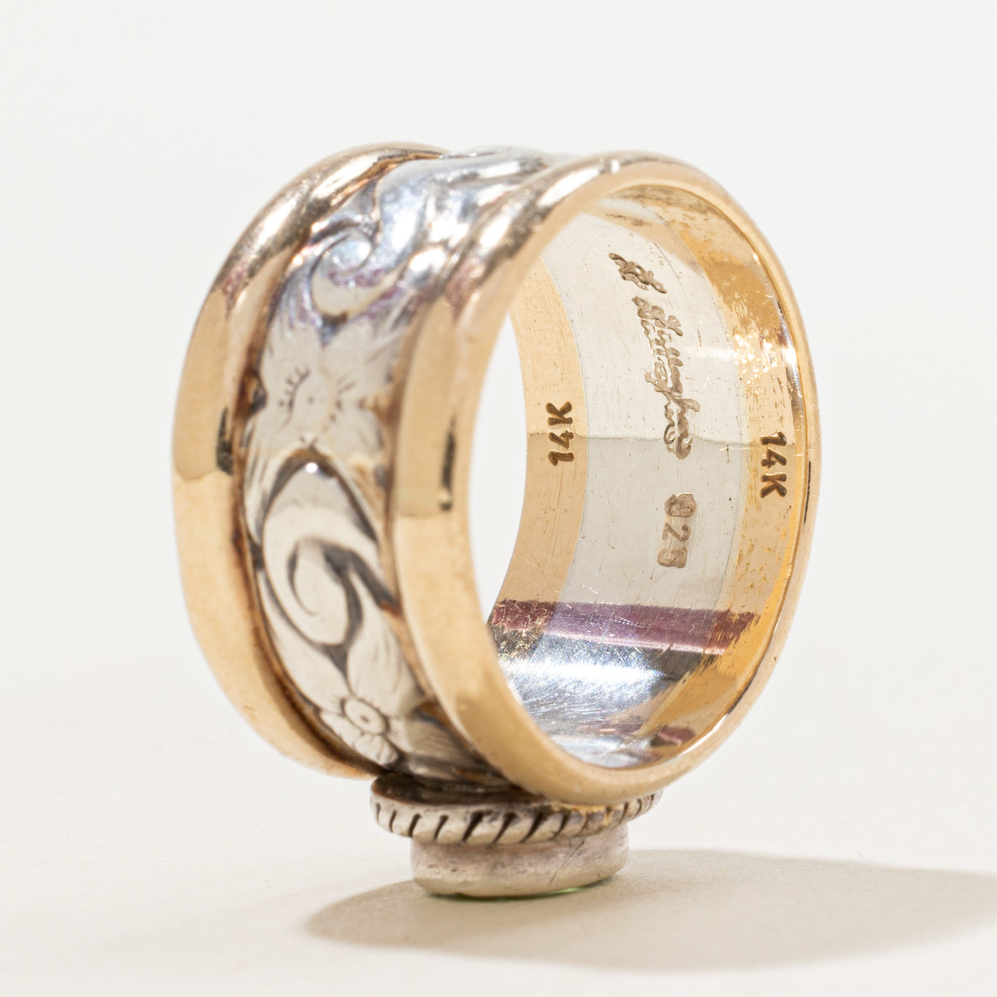 14k Yellow Gold and Silver Peridot Ring | 0.85ct | Sz 6.75
