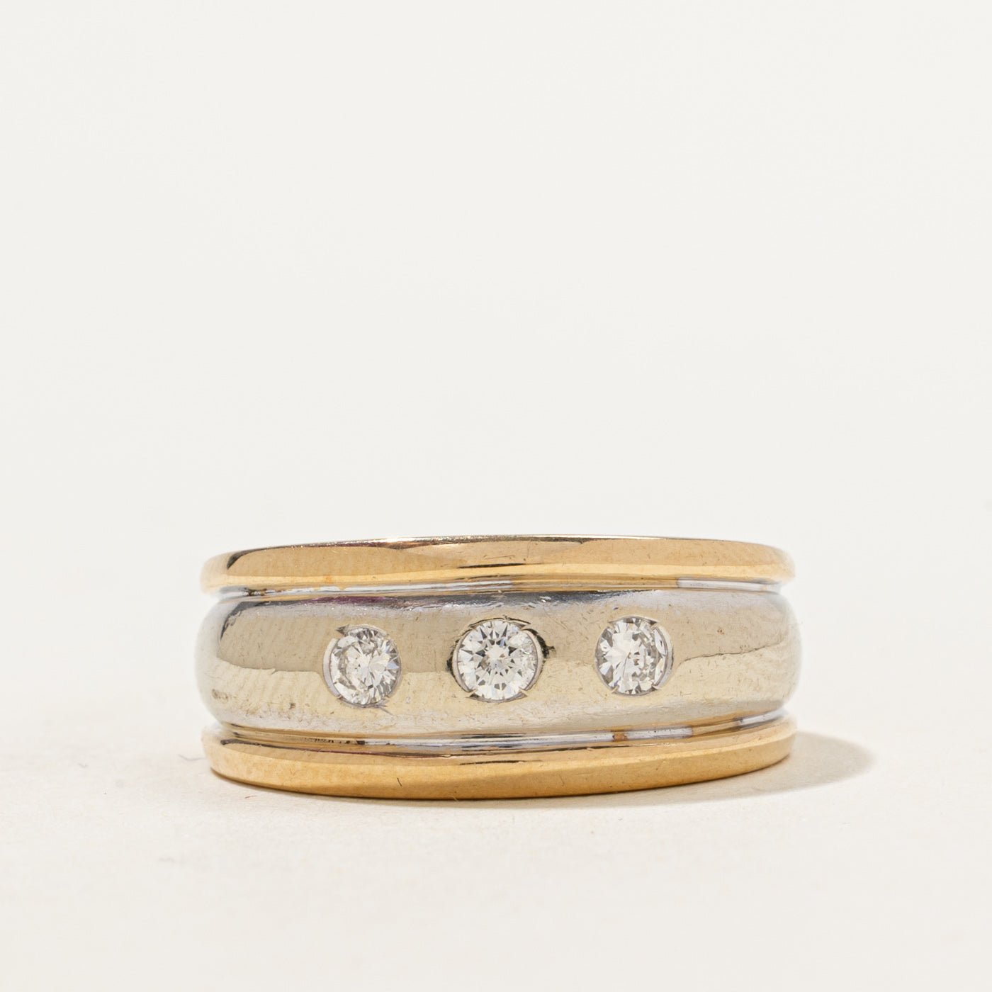 Two Tone Flush Set Three Stone Diamond Ring | 0.24ctw | SZ 6 |