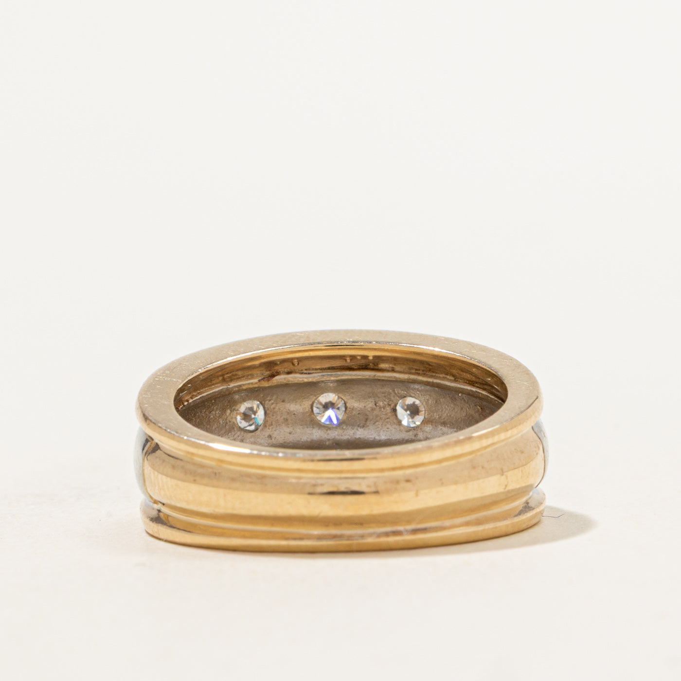 Two Tone Flush Set Three Stone Diamond Ring | 0.24ctw | SZ 6 |