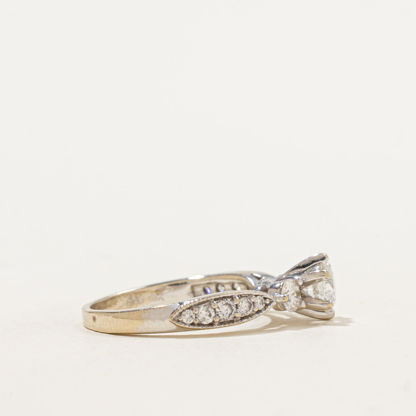Three Stone Milgrain Diamond Engagement Ring | 0.84ctw | SZ 6.75 |