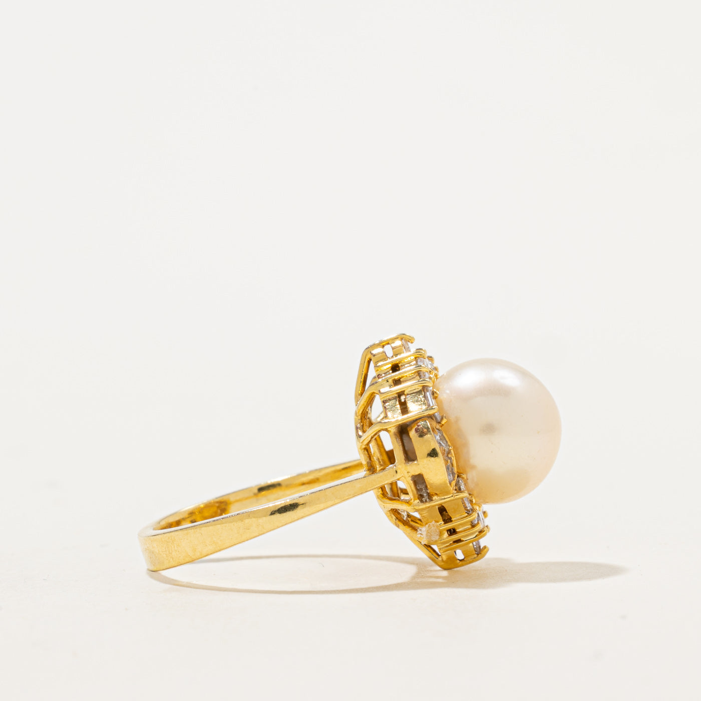 Bague cocktail perle et diamant | 0,34 ct | Taille 4,25 |