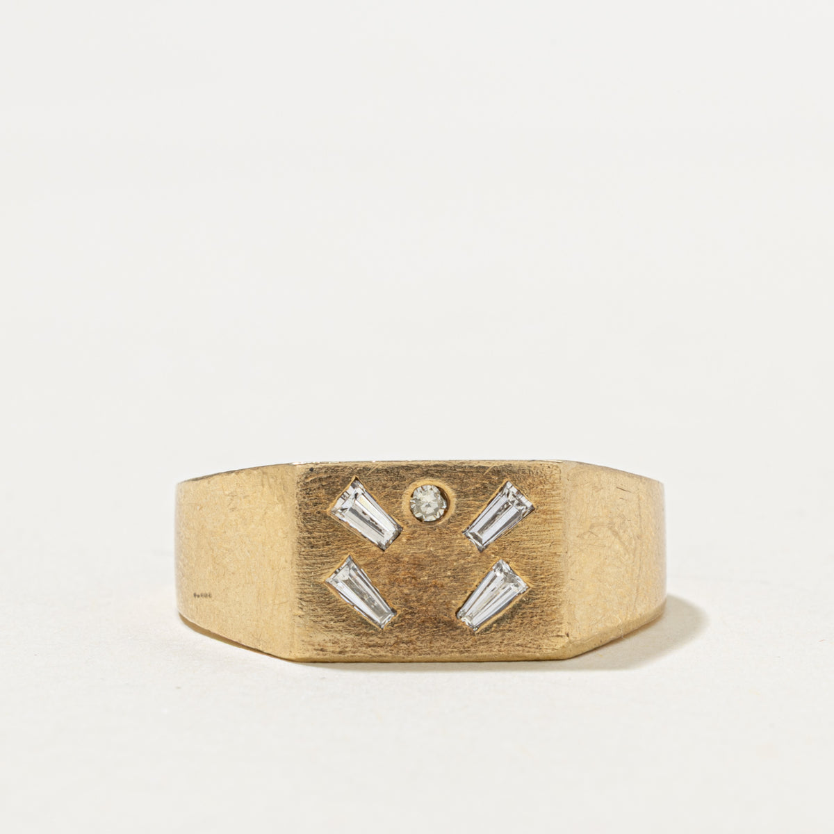 10k Flush Set Diamond Accented Geometric Signet Ring | 0.30ctw | SZ 14