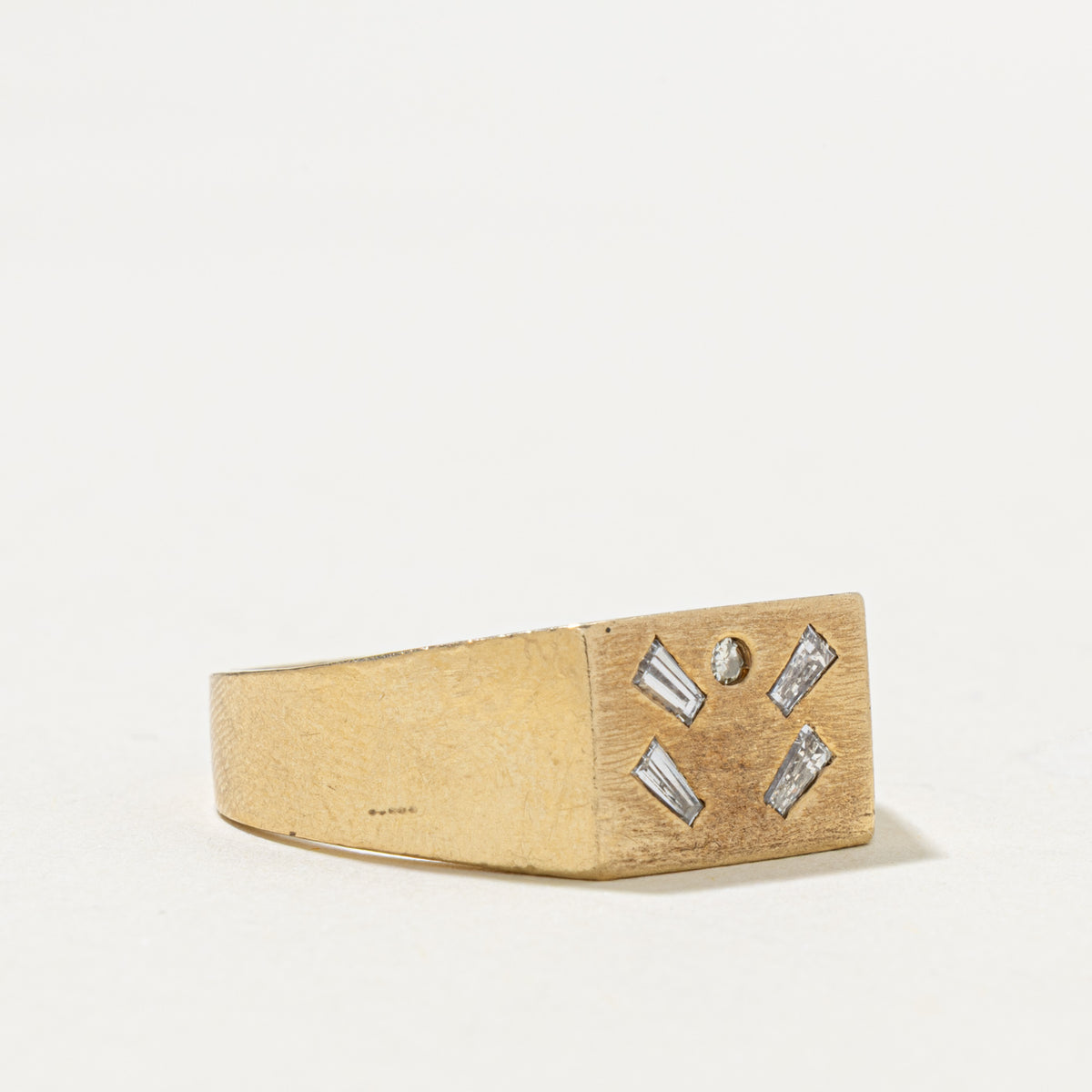 10k Flush Set Diamond Accented Geometric Signet Ring | 0.30ctw | SZ 14