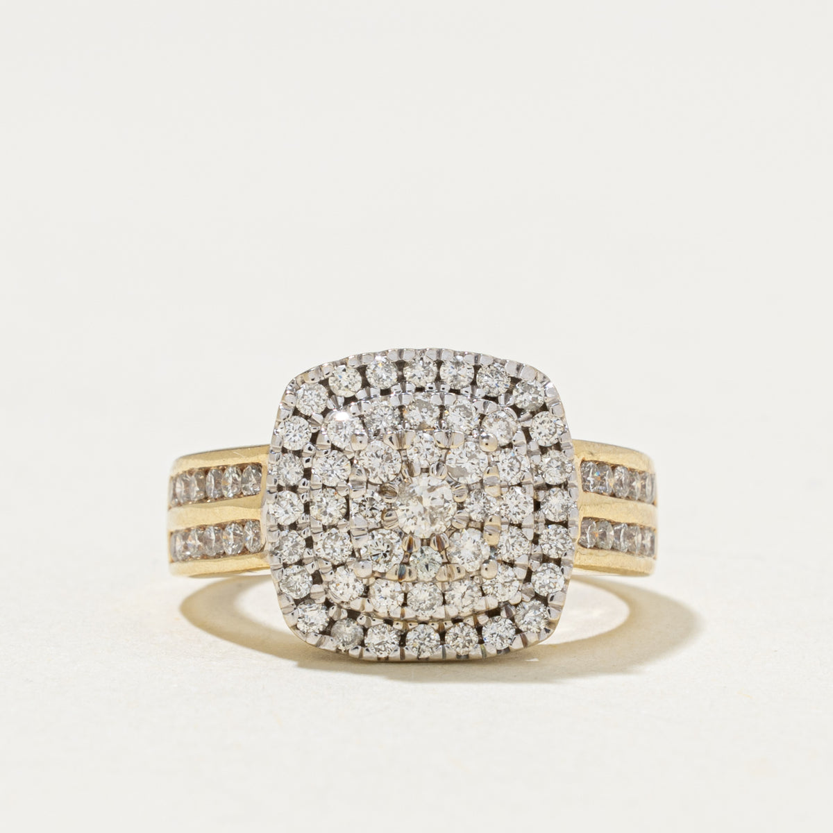 10k Pave Set Diamond Cluster Halo Geometric Ring | 0.90ctw | SZ 6.5