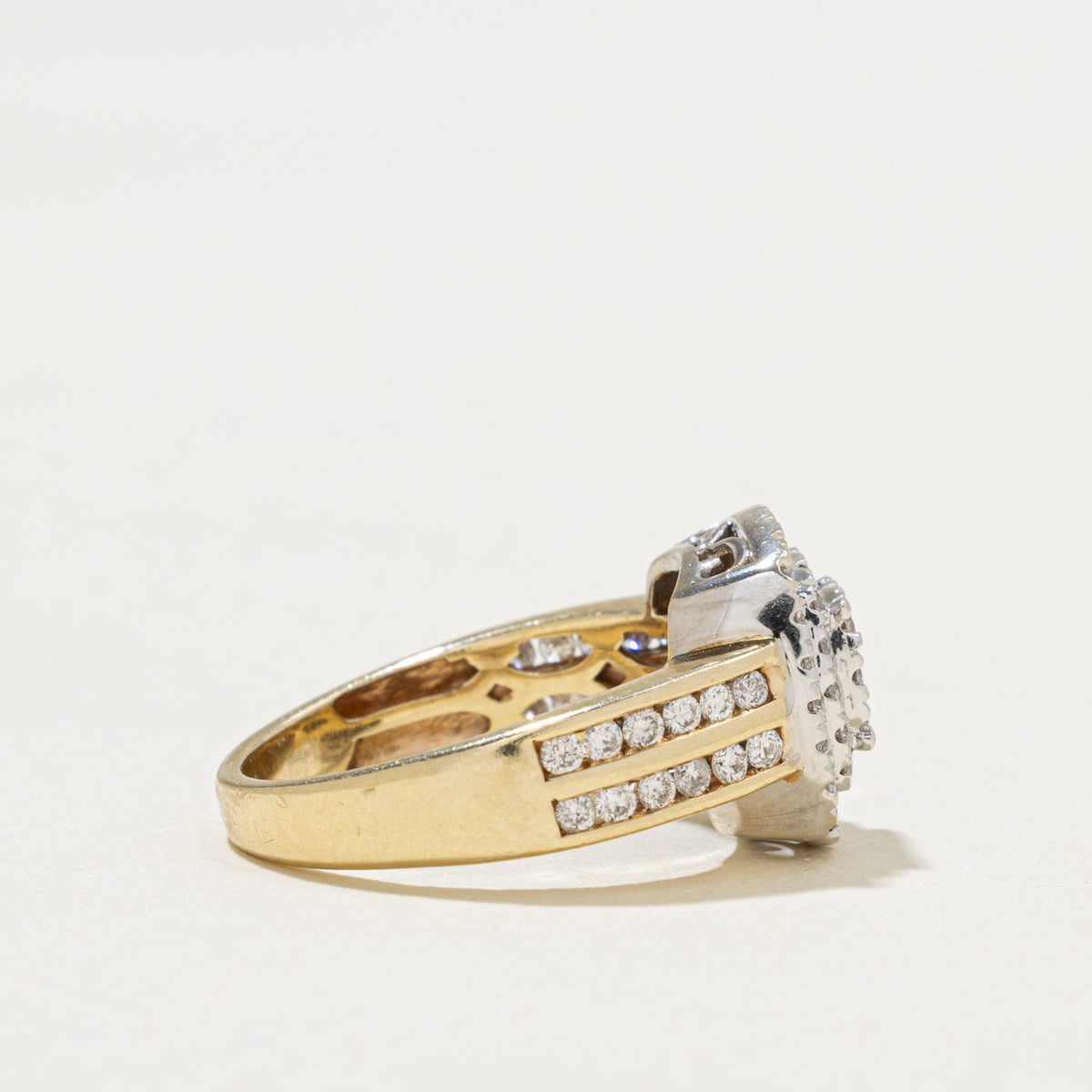 10k Pave Set Diamond Cluster Halo Geometric Ring | 0.90ctw | SZ 6.5