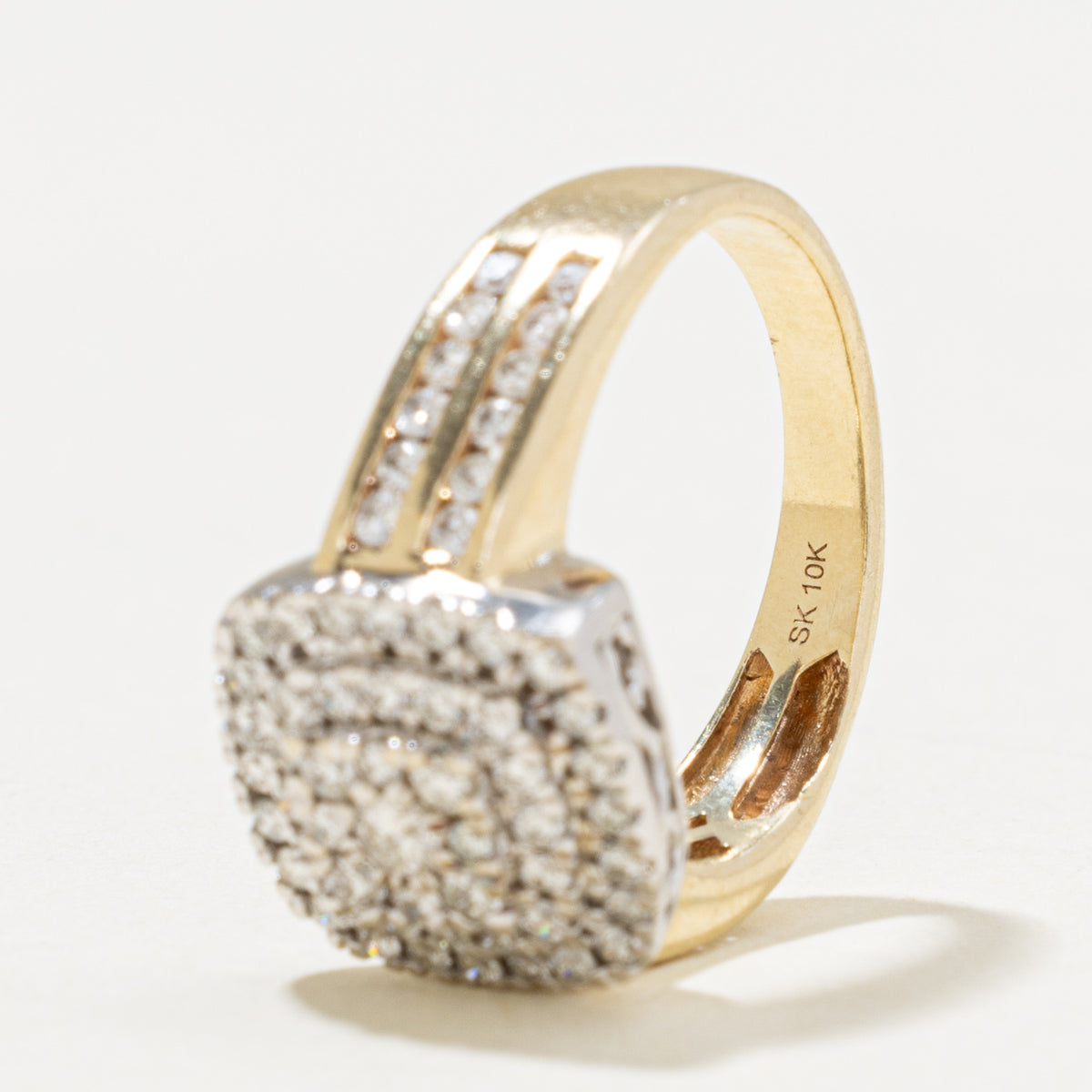 10k Pave Set Diamond Cluster Halo Geometric Ring | 0.90ctw | SZ 6.5