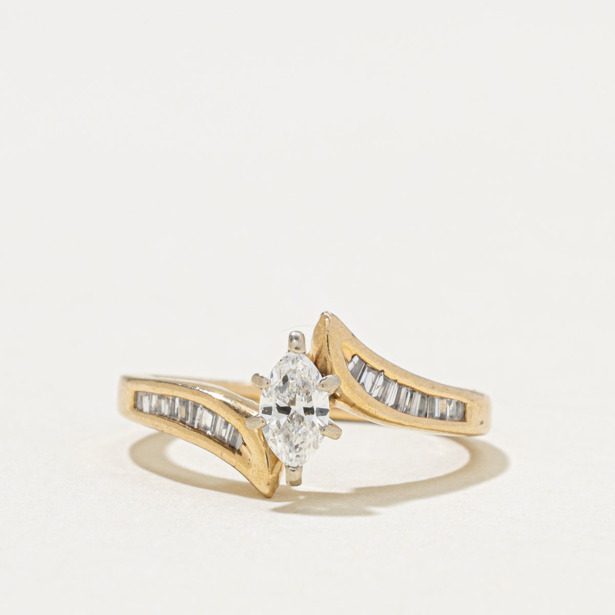 14k Marquise Cut Diamond Channel Set Accented Bypass Ring | 0.36ct SI2 H, 0.16ctw | SZ 7