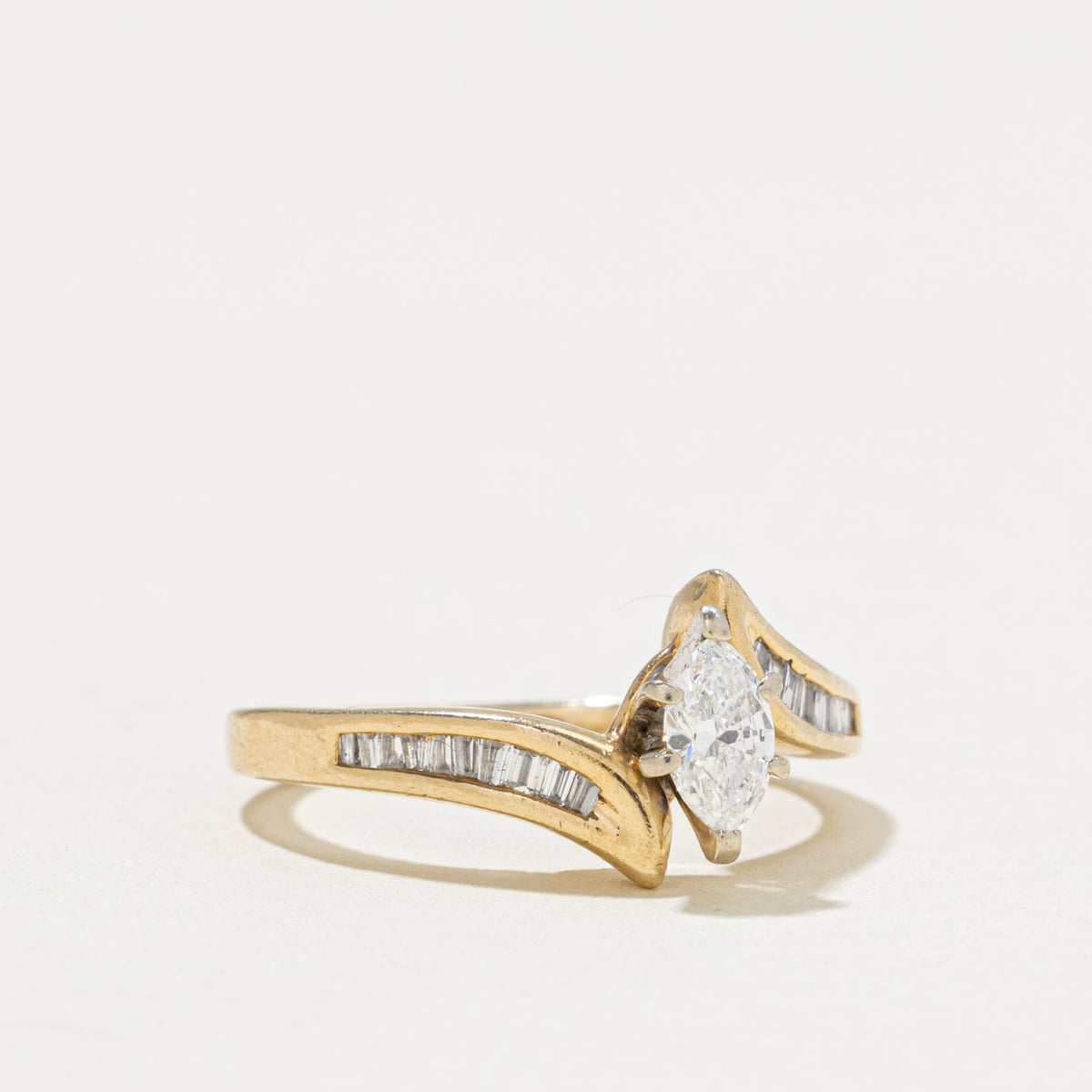 14k Marquise Cut Diamond Channel Set Accented Bypass Ring | 0.36ct SI2 H, 0.16ctw | SZ 7