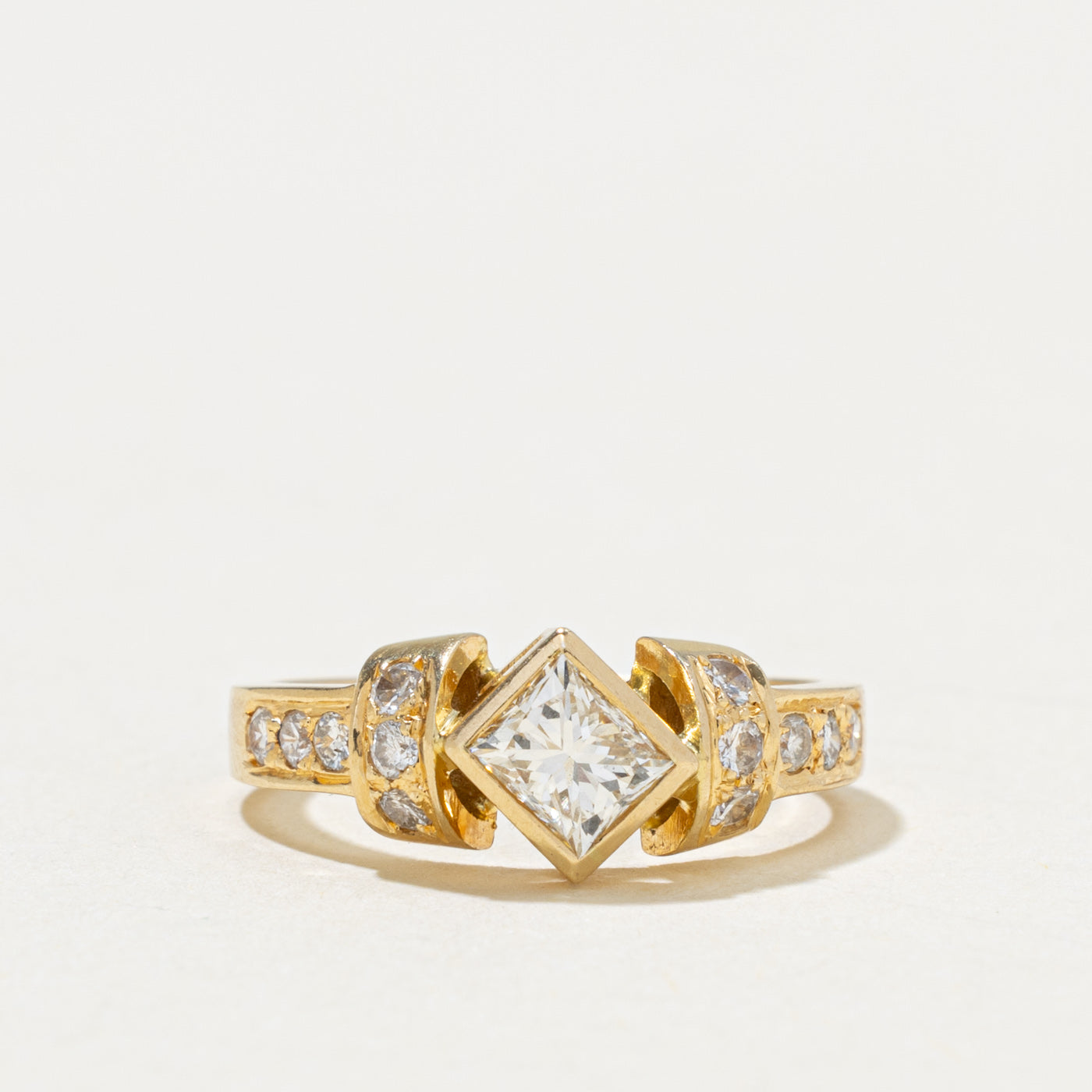 18k Compass Set Princess Cut Diamond Geometric Ring | 0.45ct SI1 J, 0.24ctw | SZ 4.75
