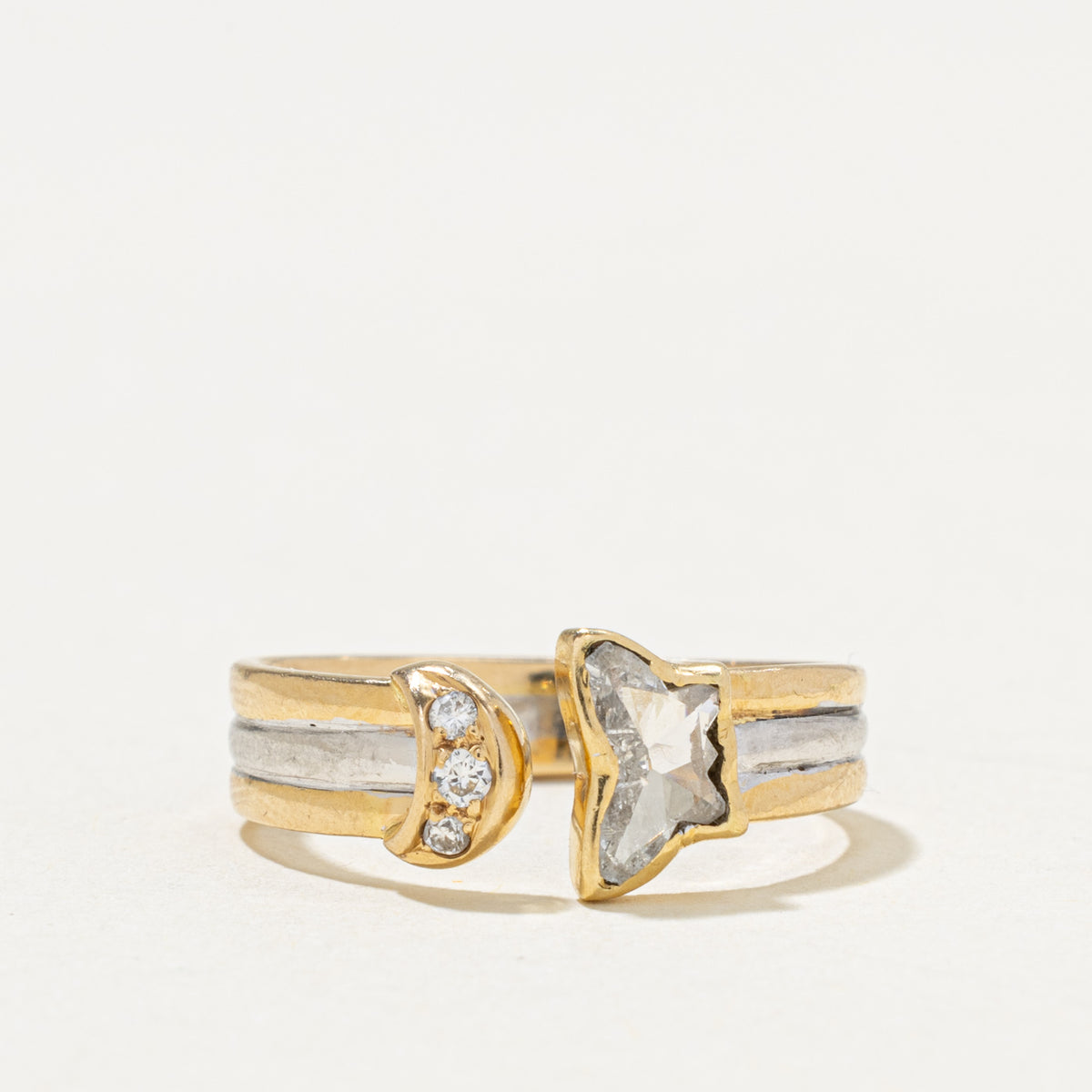 Bezel Set Butterfly Cut Diamond Grooved Ring | 0.31ctw | SZ 5.75
