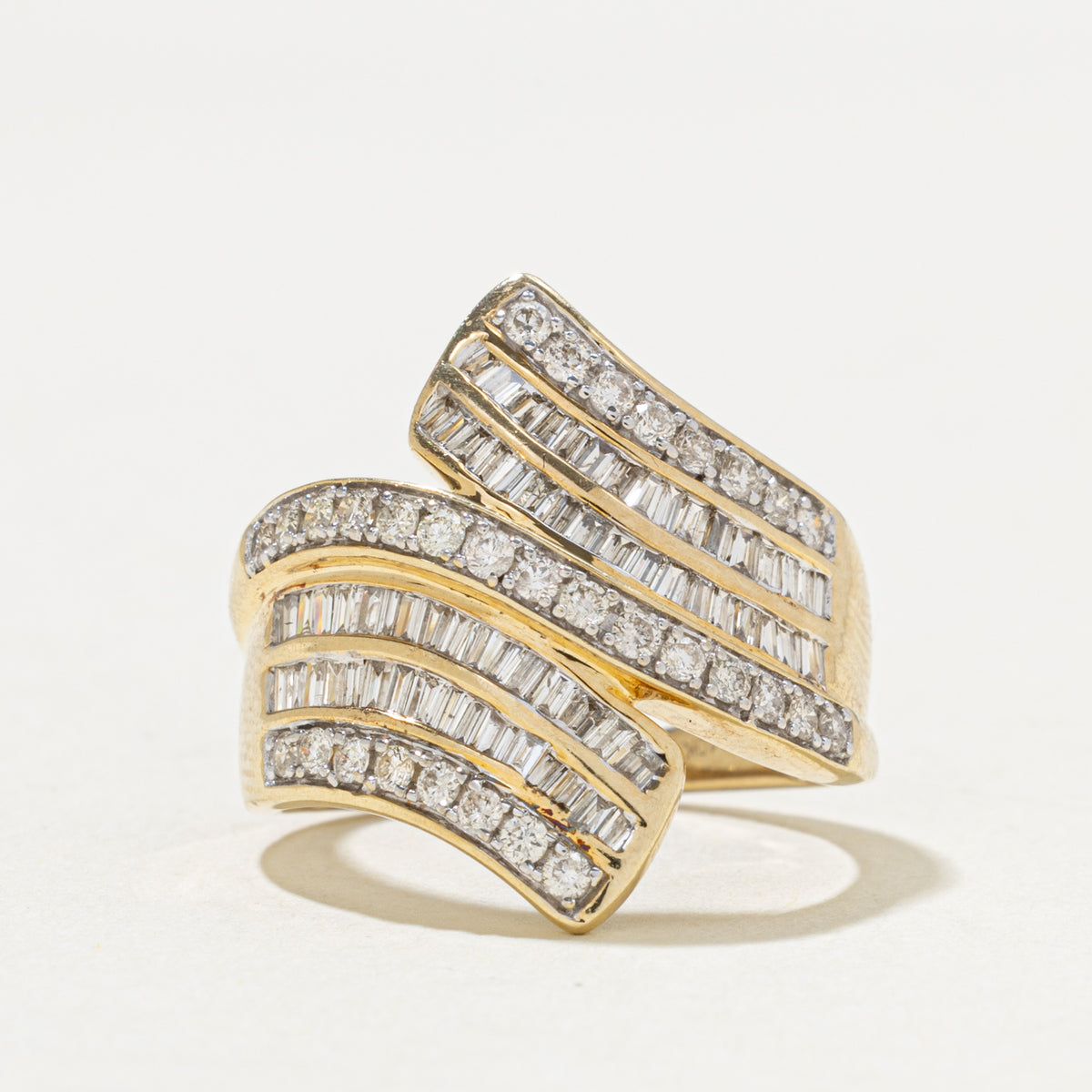 10k Multi Row Mixed Cut Diamond Bypass Cocktail Ring | 0.95ctw | SZ 6.5