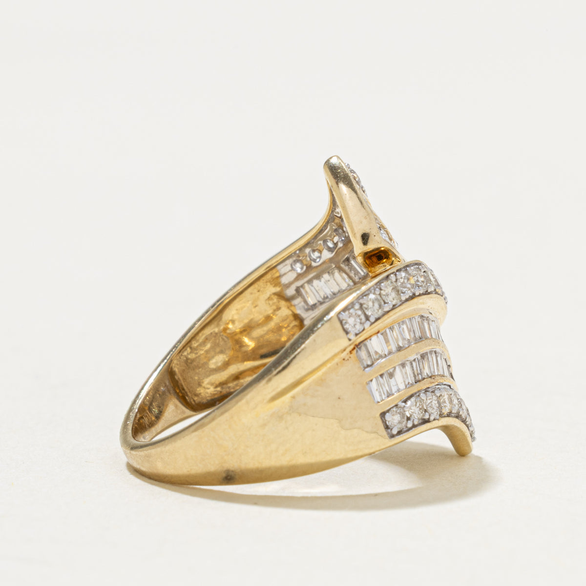 10k Multi Row Mixed Cut Diamond Bypass Cocktail Ring | 0.95ctw | SZ 6.5