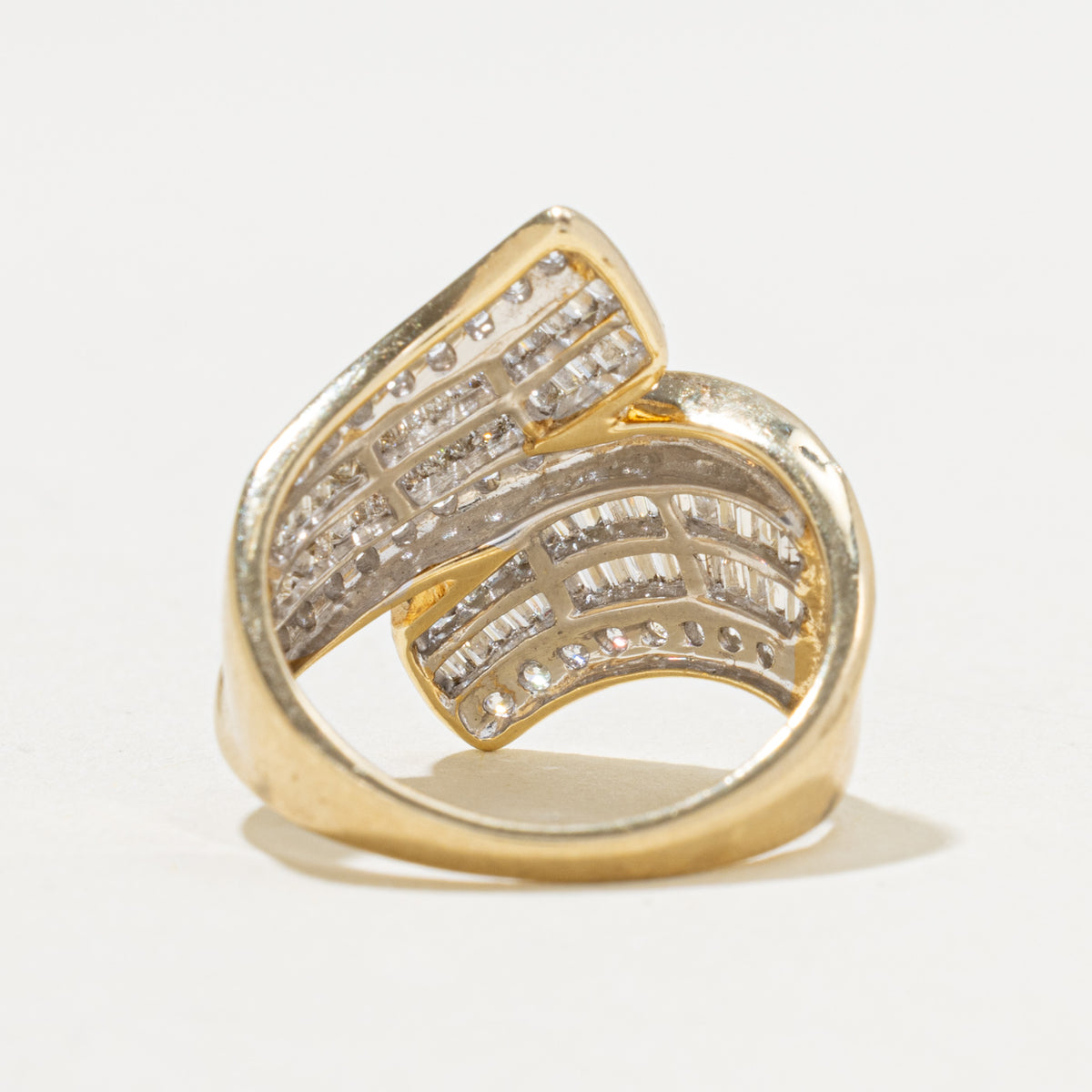 10k Multi Row Mixed Cut Diamond Bypass Cocktail Ring | 0.95ctw | SZ 6.5