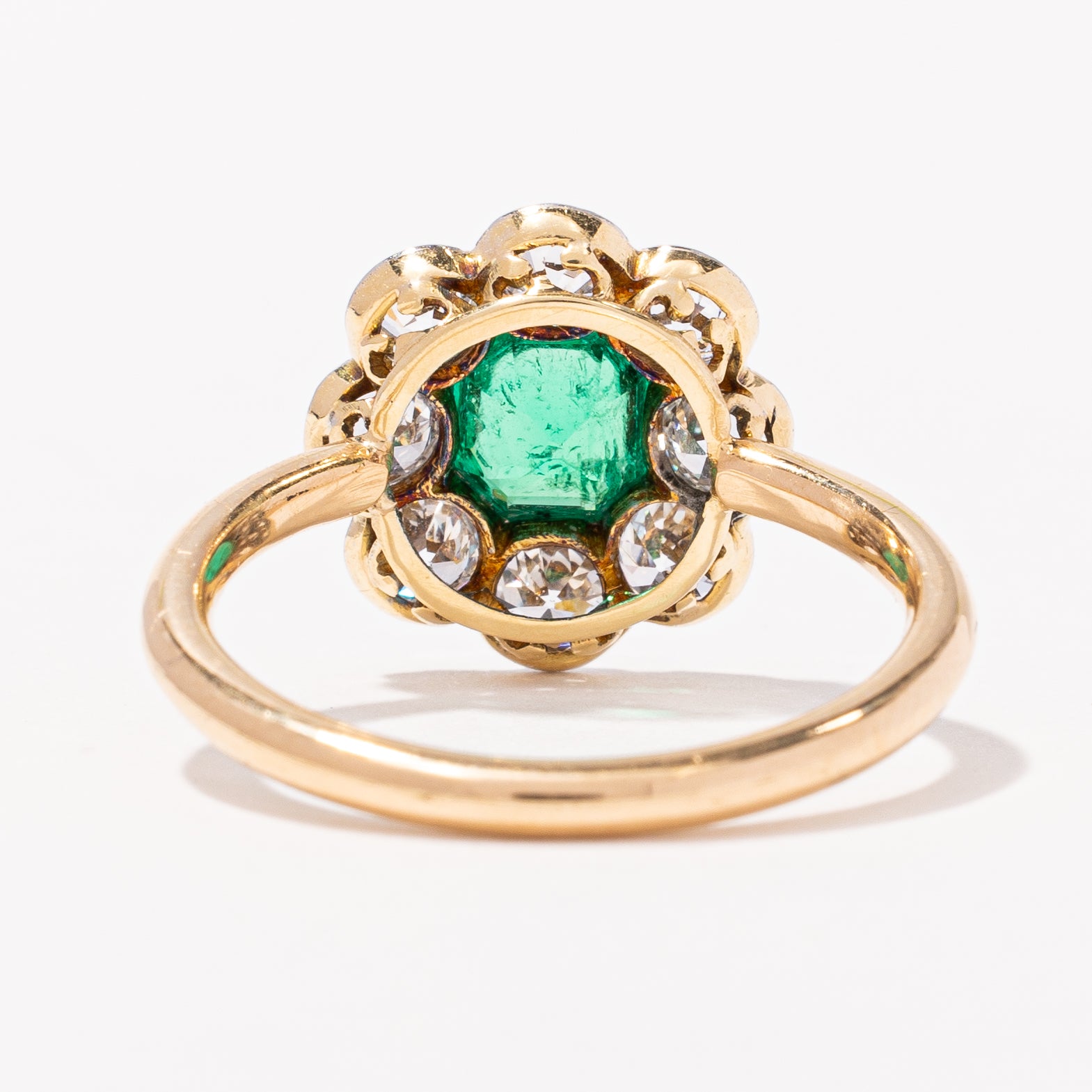 Edwardian Emerald and Old European Cut Diamond Halo Ring | 1.32ctw, 0.56ct | SZ 6.5 |
