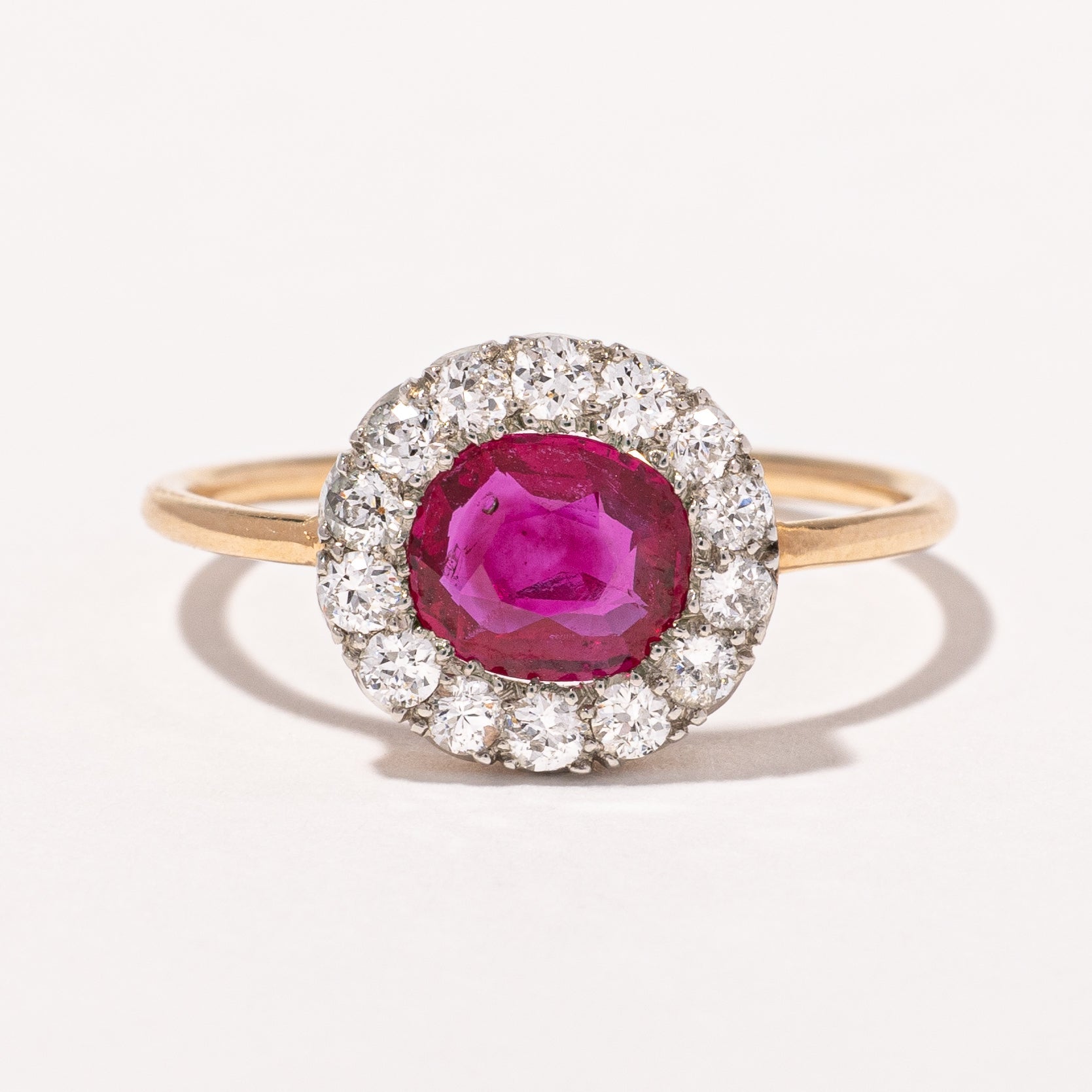 Edwardian Ruby & Old European Cut Diamond Halo Ring | 0.90ct, 0.42ctw | SZ 6 |