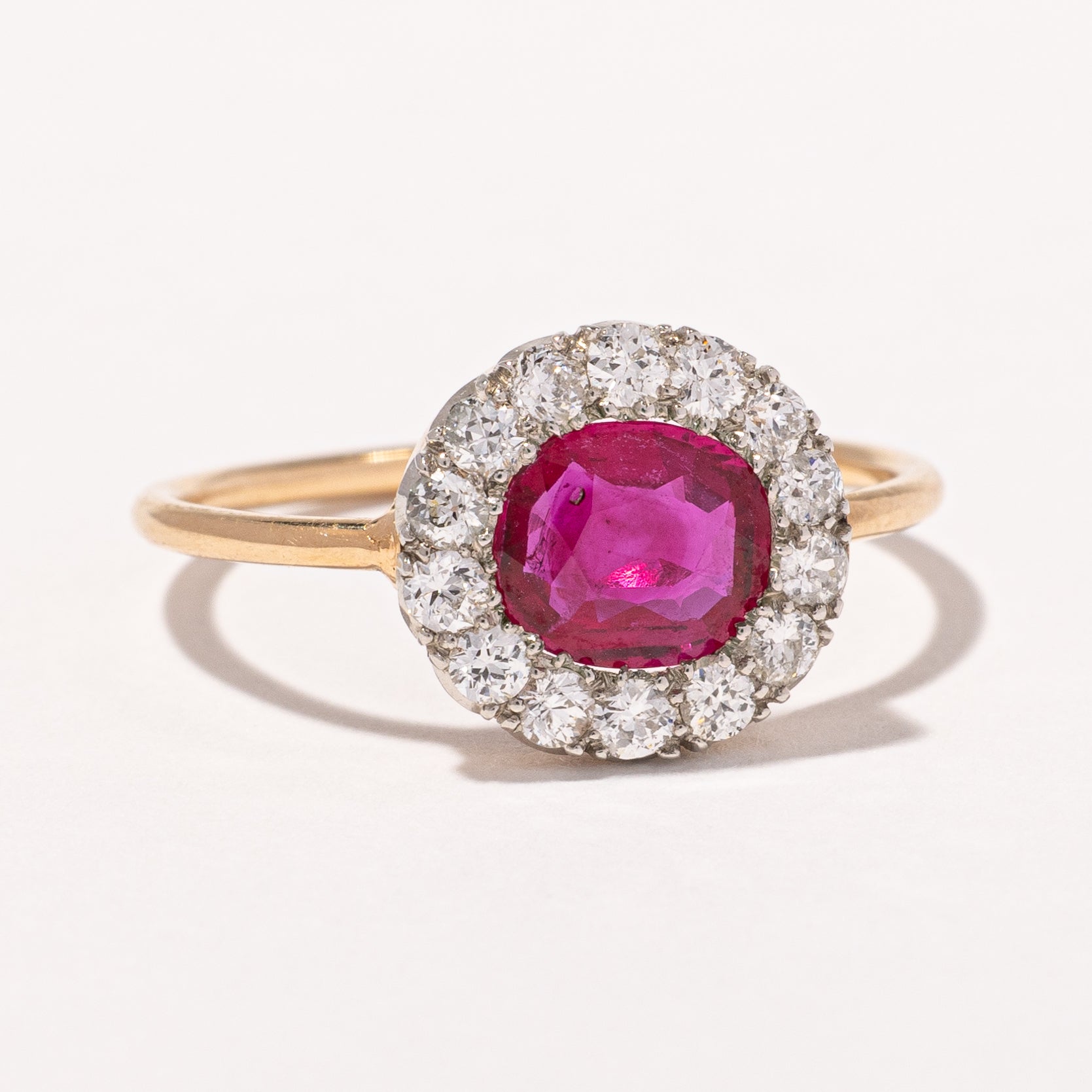 Edwardian Ruby & Old European Cut Diamond Halo Ring | 0.90ct, 0.42ctw | SZ 6 |