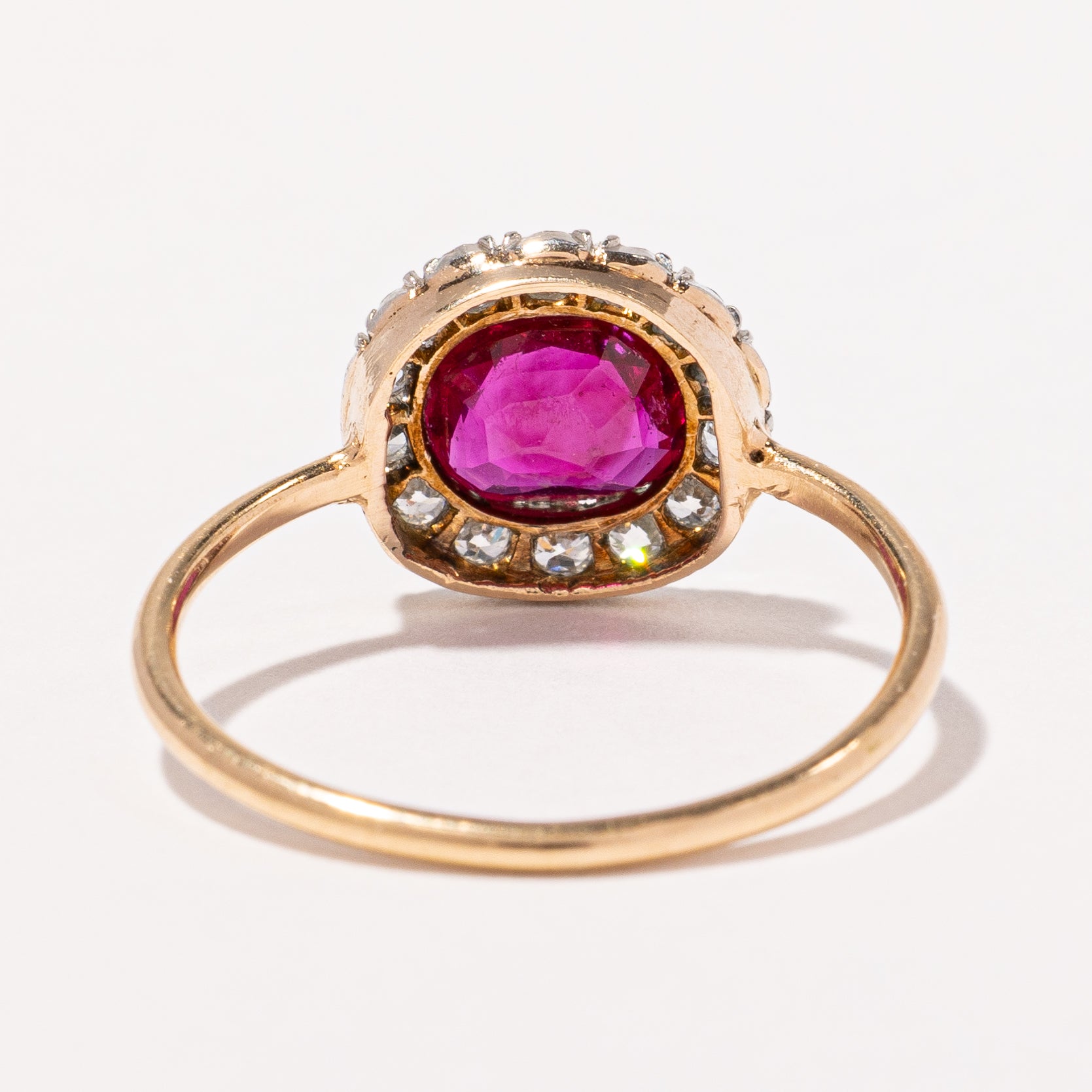 Edwardian Ruby & Old European Cut Diamond Halo Ring | 0.90ct, 0.42ctw | SZ 6 |