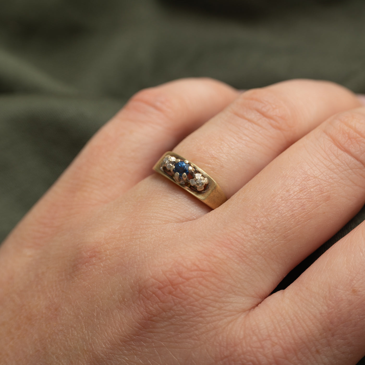 Three Stone Sapphire & Diamond Ring | SZ 4.75