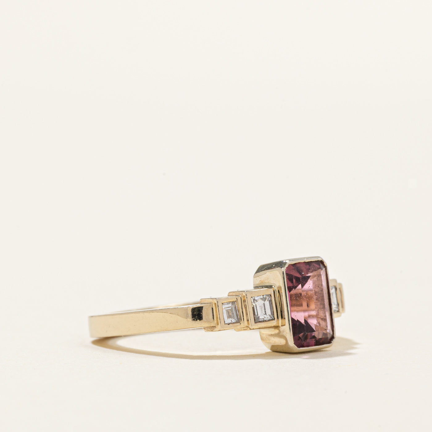 Bezel Set Pink Tourmaline & Diamond Ring | 0.97ct | 0.22ctw | SZ 5