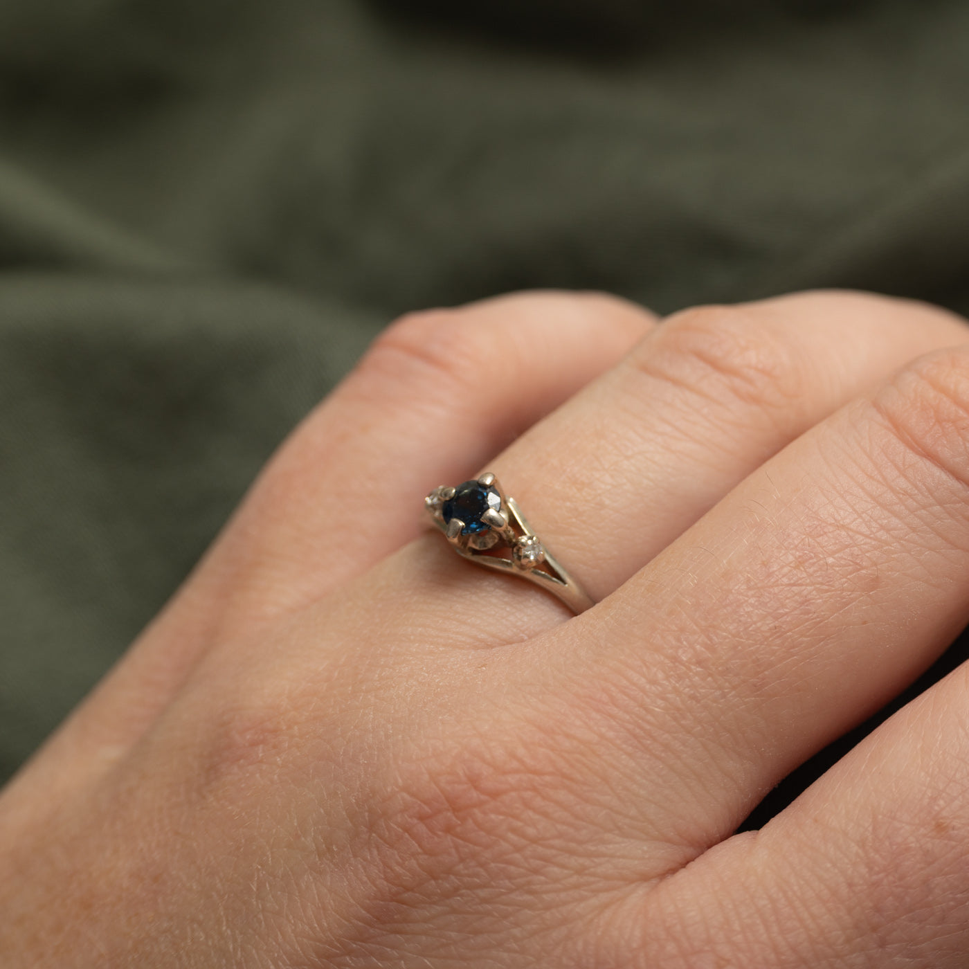 Synthetic Sapphire & Natural Diamond Accented Ring | SZ 5.5