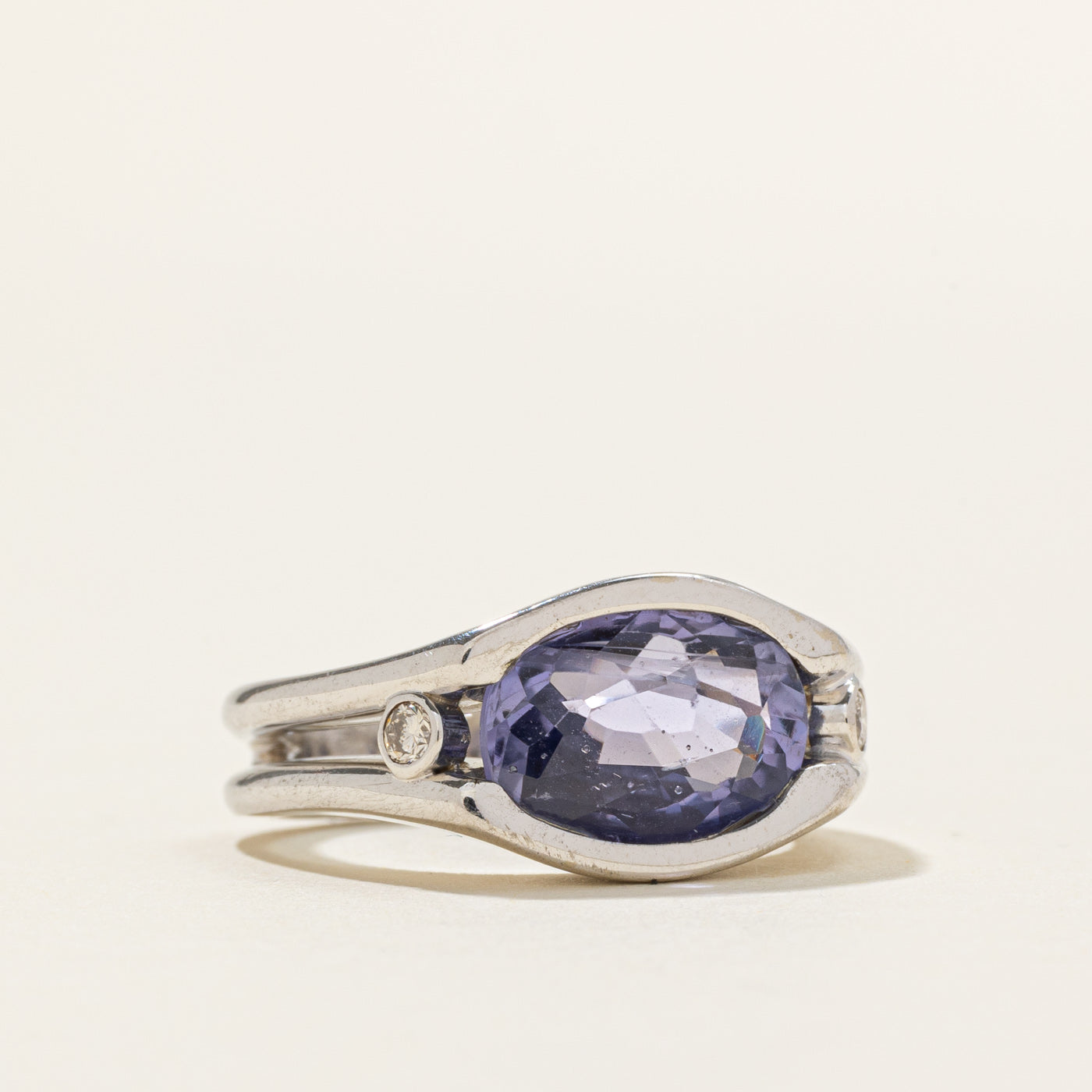 East West Colour Changing Sapphire & Diamond Ring | 3.20ct | 0.08ctw | SZ 5.75