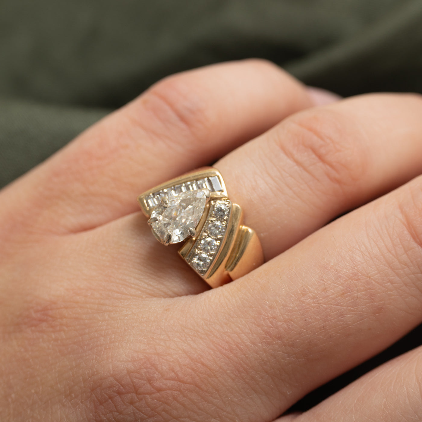 Pear Cut Diamond Accented Engagement Ring | 1.60ct | SZ 5