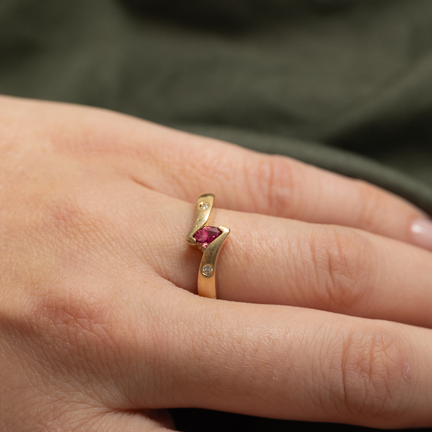 Semi Bezel Synthetic Ruby & Diamond Bypass Ring | SZ 7