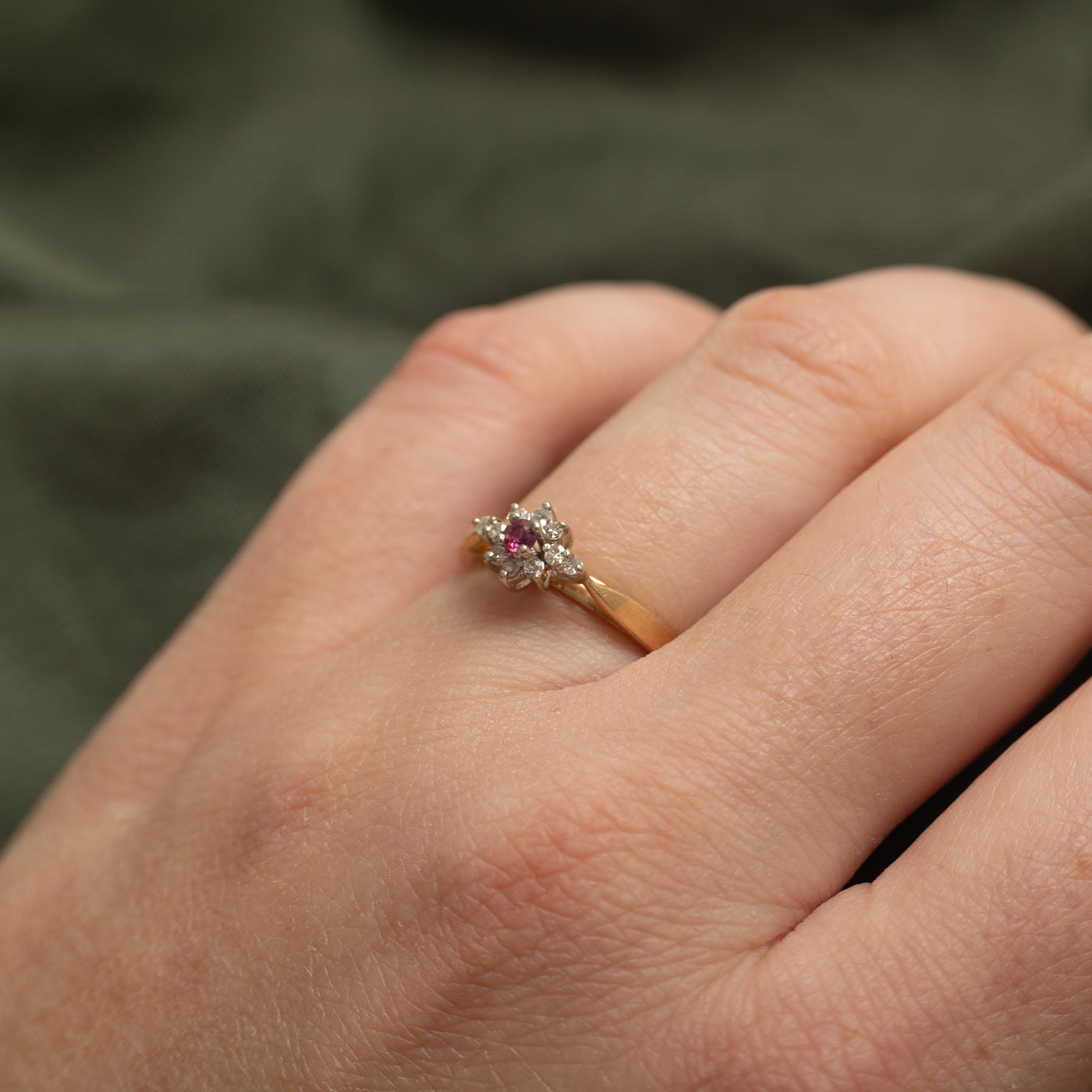 Ruby & Diamond Petal Halo Ring | SZ 6