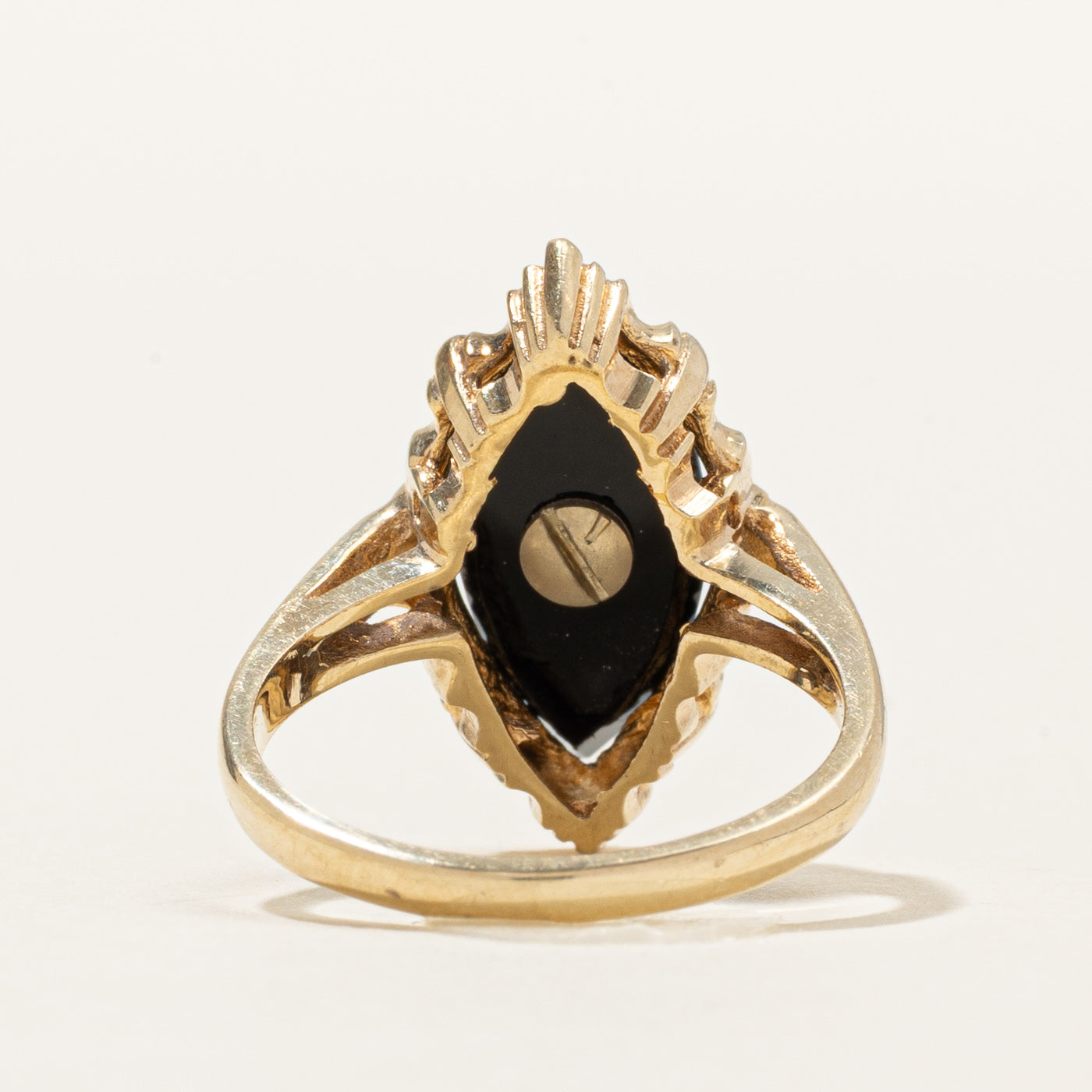 Cabochon Onyx "W" Initial Navette Ring | SZ 5