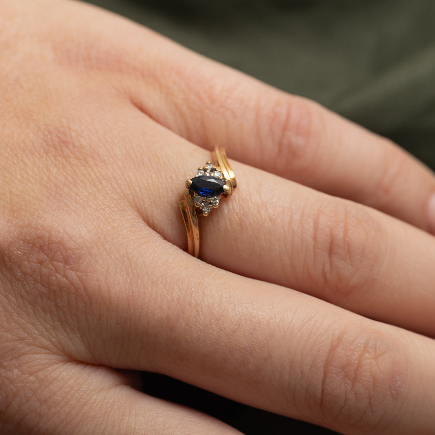 Marquise Cut Sapphire & Diamond Bypass Ring | SZ 6.5