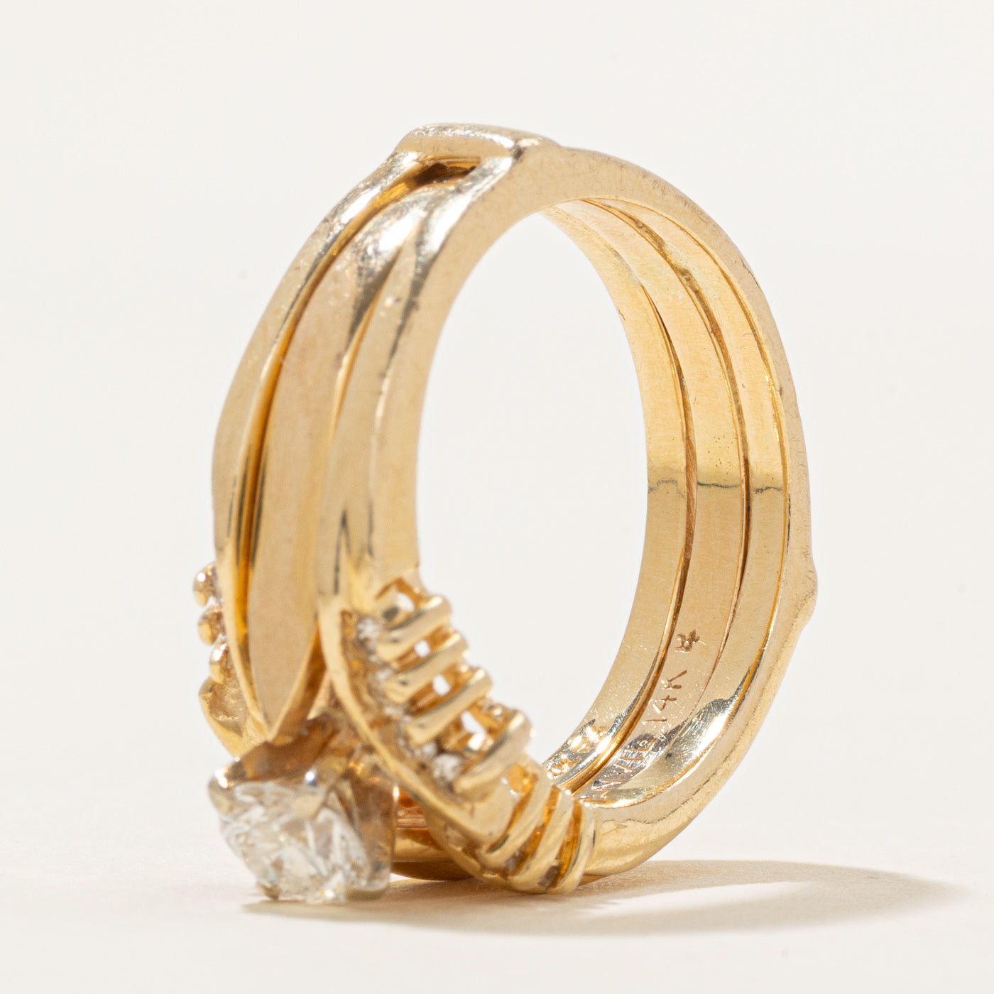 Diamond Chevron Accented Wedding Ring Set | 0.51ctw | SZ 5
