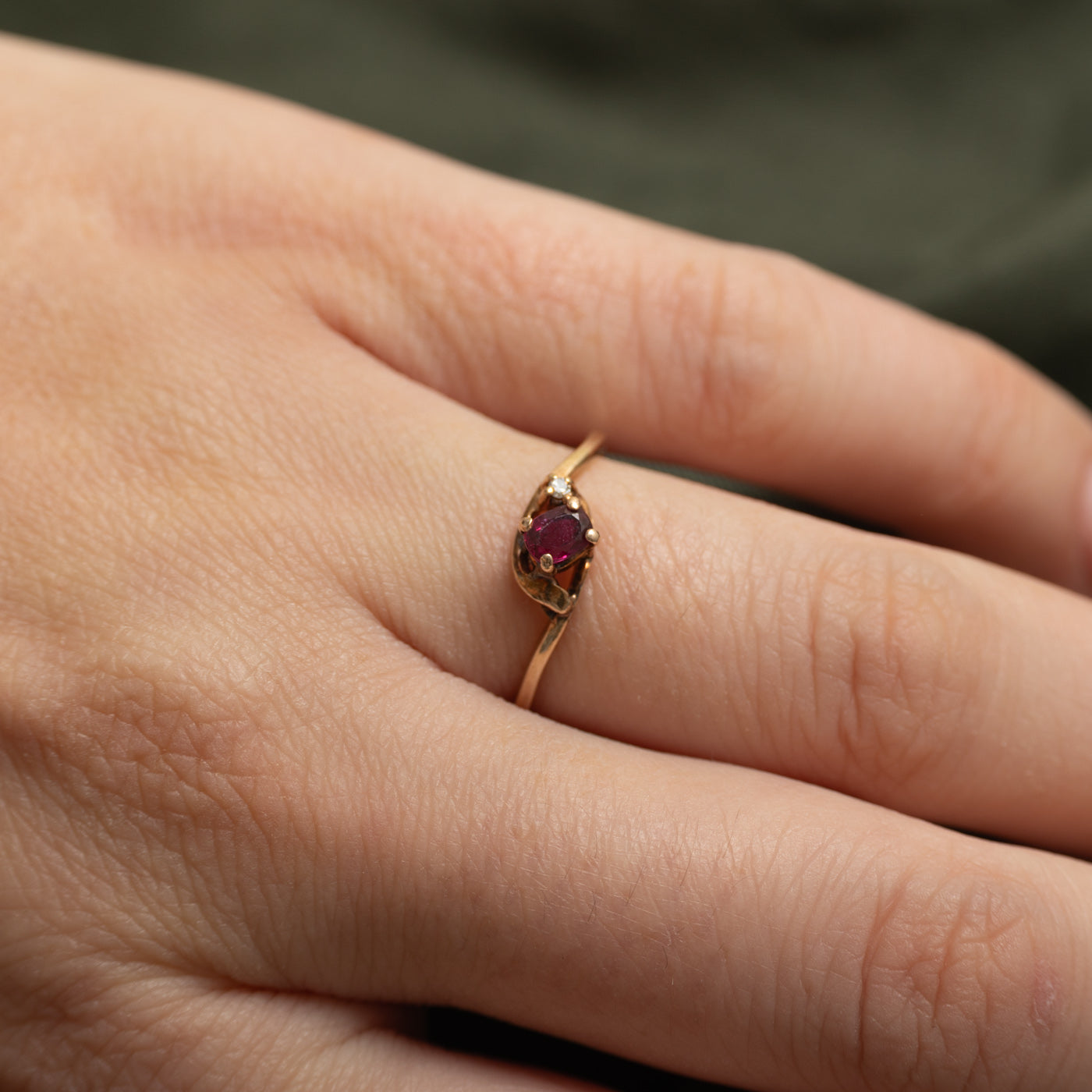 Synthetic Ruby & Natural Diamond Bypass Ring | SZ 6.25