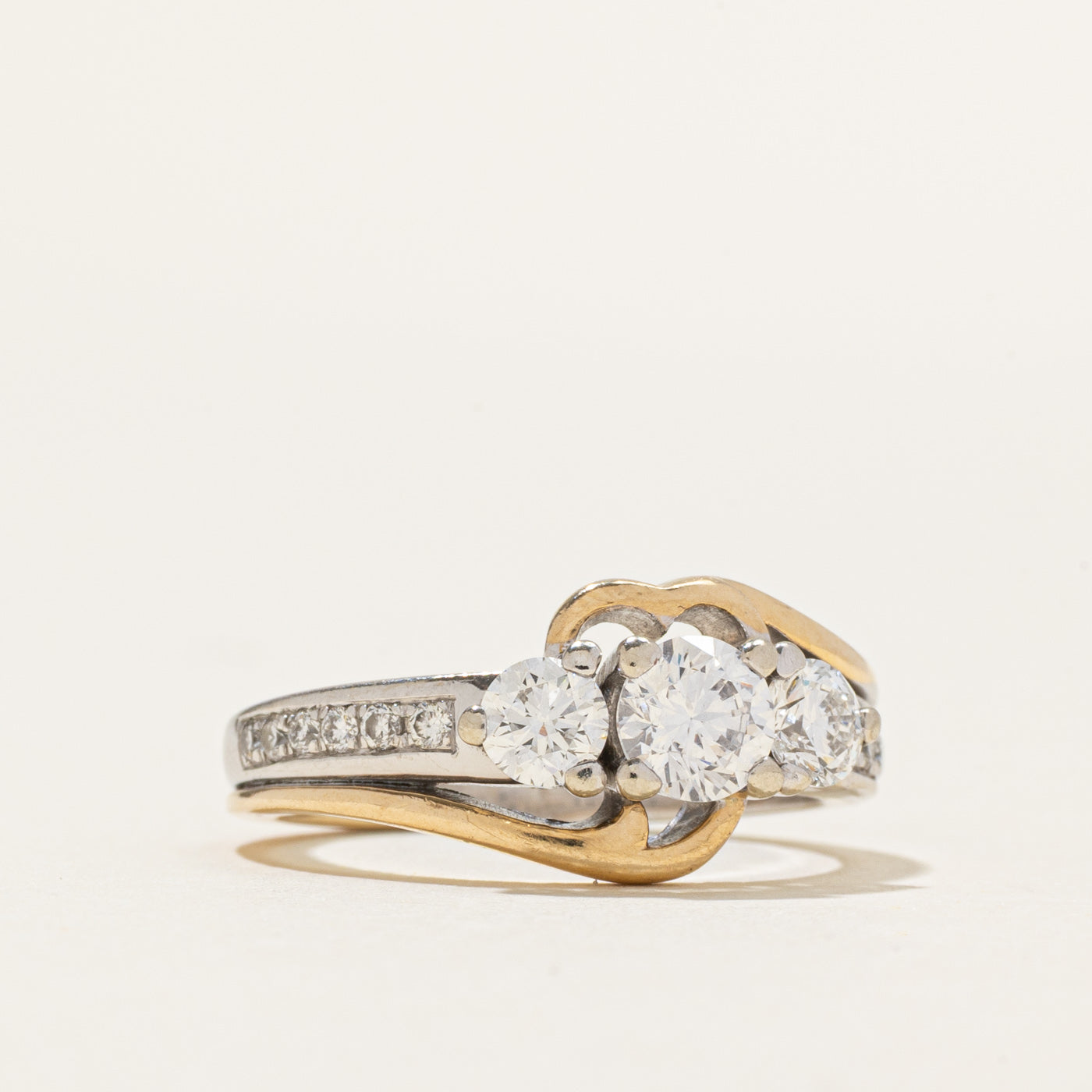 Two Tone Gold Three Stone Diamond Accented Ring | 1.04ctw | SZ 6