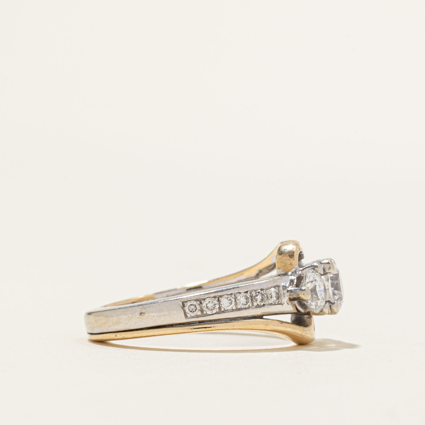 Two Tone Gold Three Stone Diamond Accented Ring | 1.04ctw | SZ 6