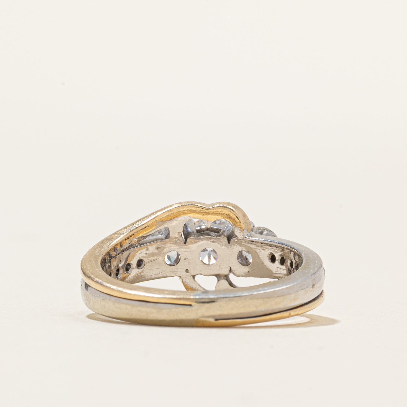 Two Tone Gold Three Stone Diamond Accented Ring | 1.04ctw | SZ 6
