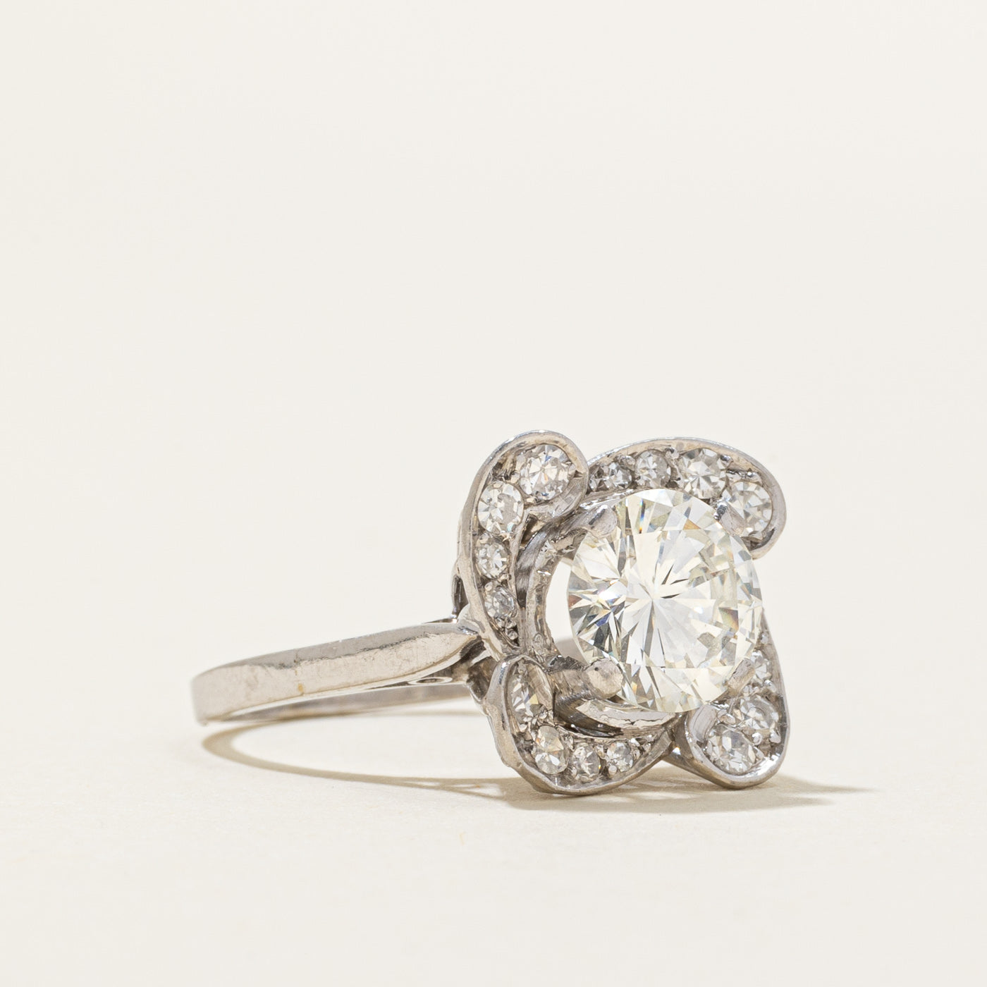 Platinum Diamond Cluster Halo Engagement Ring | 1.87ctw VVS2 I/J | SZ 5.5