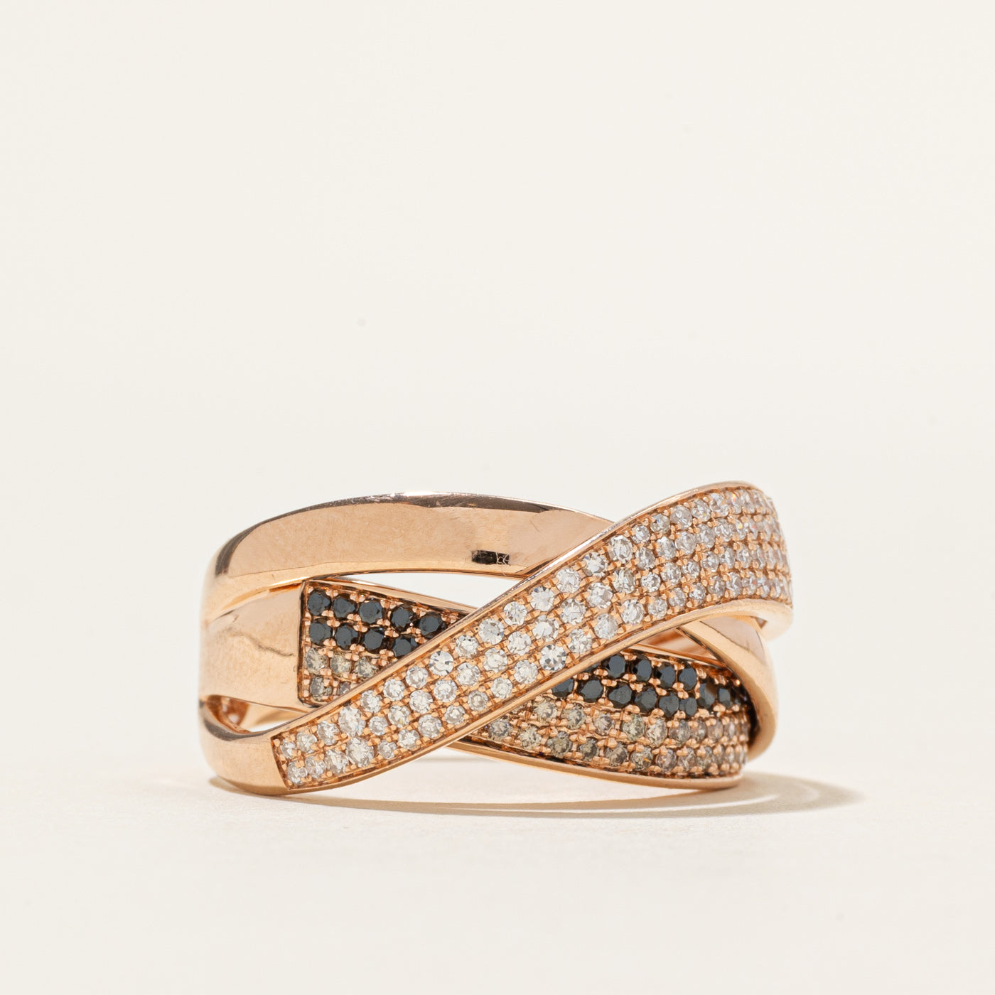 'Effy' Champagne & White Diamond Cross Over Ring | 0.77ctw | SZ 9.25