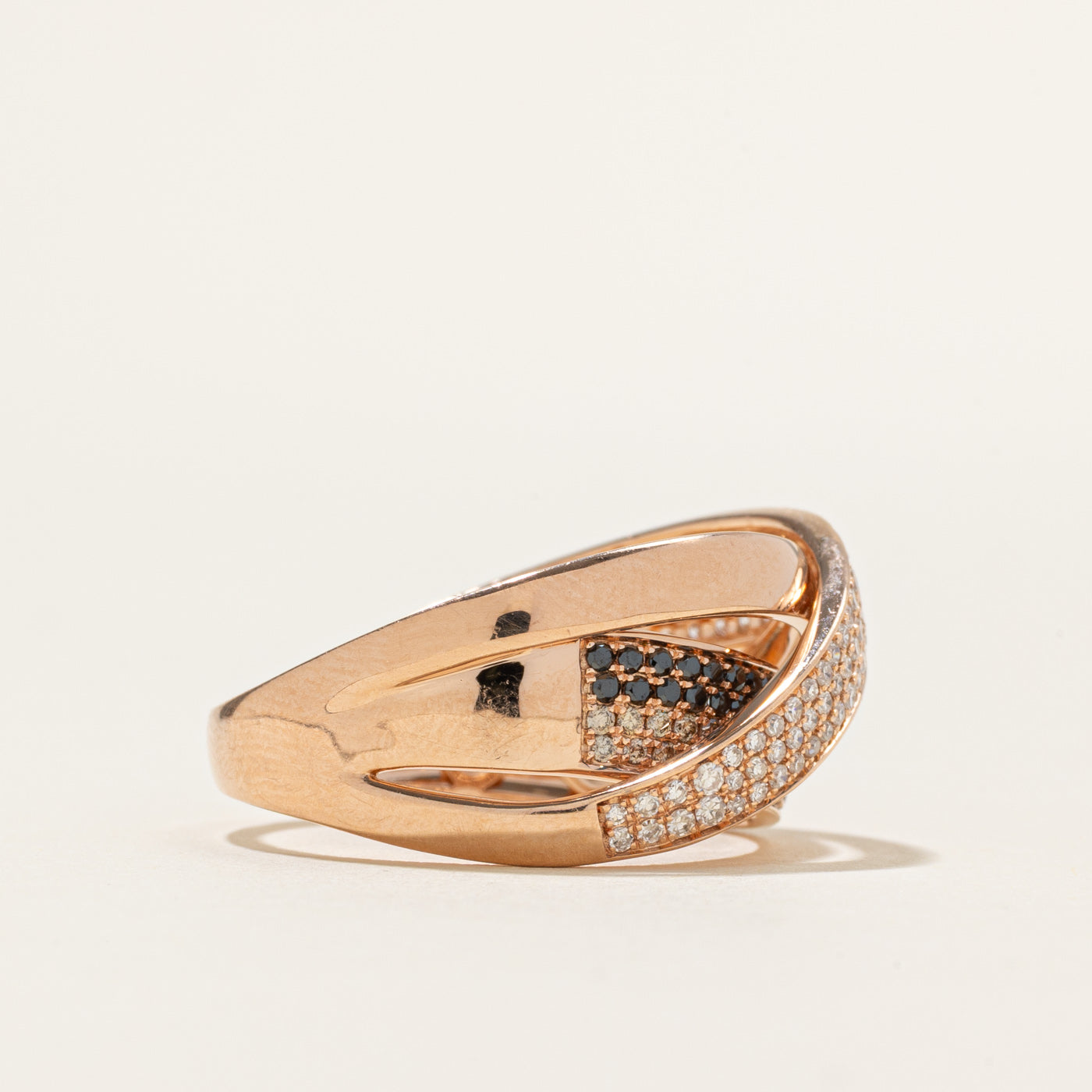'Effy' Champagne & White Diamond Cross Over Ring | 0.77ctw | SZ 9.25